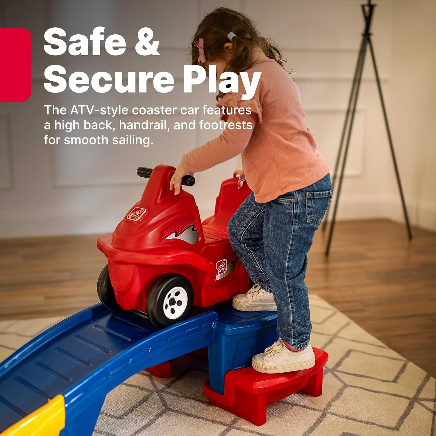 Step2 Up & Down Roller Coaster Kids Ride On Toy, Push Car, Indoor/Outdoor Playset, Made of Durable Plastic, Max Weight 50 lbs., for Toddlers 2-5 Years Old, Gray & Blue(Red)