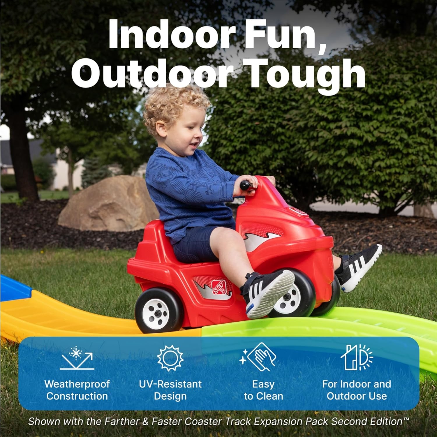 Step2 Up & Down Roller Coaster Kids Ride On Toy, Push Car, Indoor/Outdoor Playset, Made of Durable Plastic, Max Weight 50 lbs., for Toddlers 2-5 Years Old, Gray & Blue(Red)