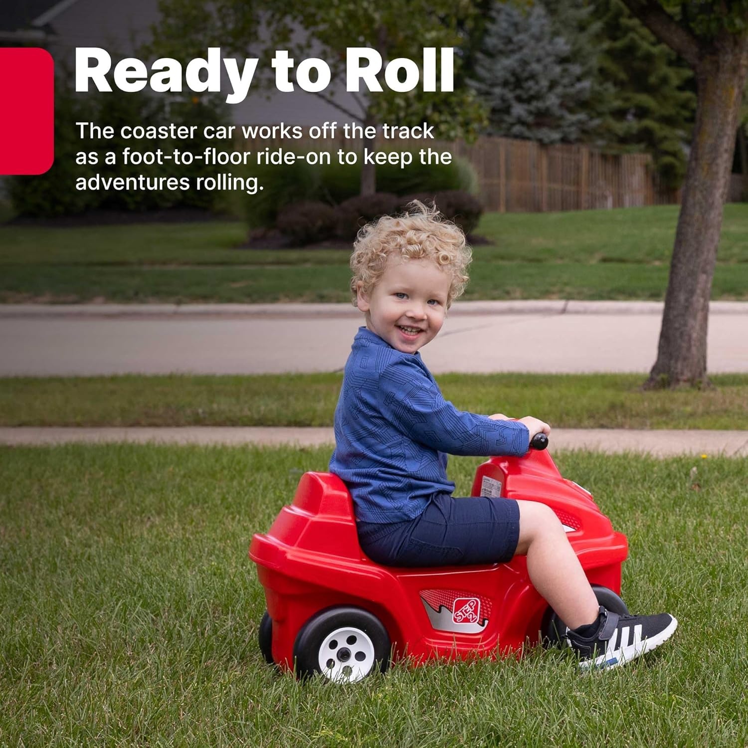 Step2 Up & Down Roller Coaster Kids Ride On Toy, Push Car, Indoor/Outdoor Playset, Made of Durable Plastic, Max Weight 50 lbs., for Toddlers 2-5 Years Old, Gray & Blue(Red)