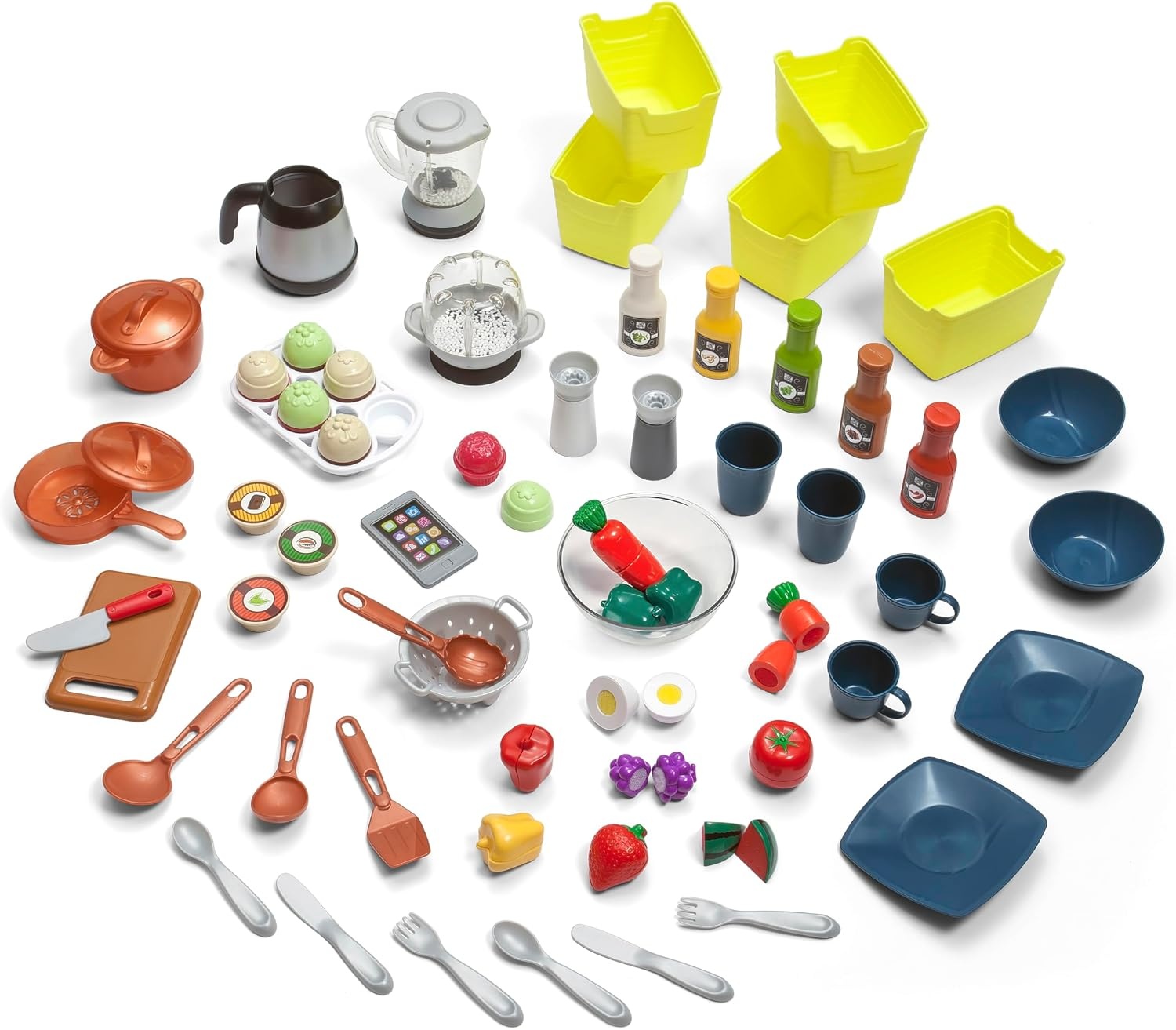 Step2 Elegant Edge Kids Kitchen Playset, Indoor/Outdoor Kitchenette, Interactive Play with Lights and Sounds, Made of Durable Plastic, Includes 78 Piece Toy Accessories, For Toddlers 3+ Years Old(Kitchen Set)