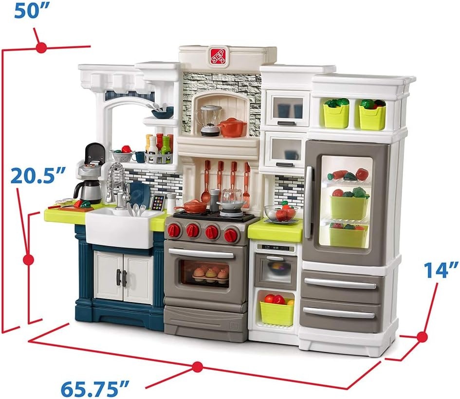 Step2 Elegant Edge Kids Kitchen Playset, Indoor/Outdoor Kitchenette, Interactive Play with Lights and Sounds, Made of Durable Plastic, Includes 78 Piece Toy Accessories, For Toddlers 3+ Years Old(Kitchen Set)