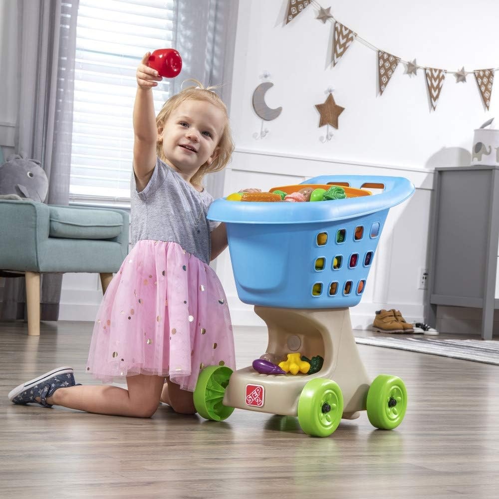 Step2 Little Helper’s Shopping Cart for Kids, Play Grocery Cart, Made of Durable Plastic, for Toddlers 2+ Years Old, Blue(Blue)