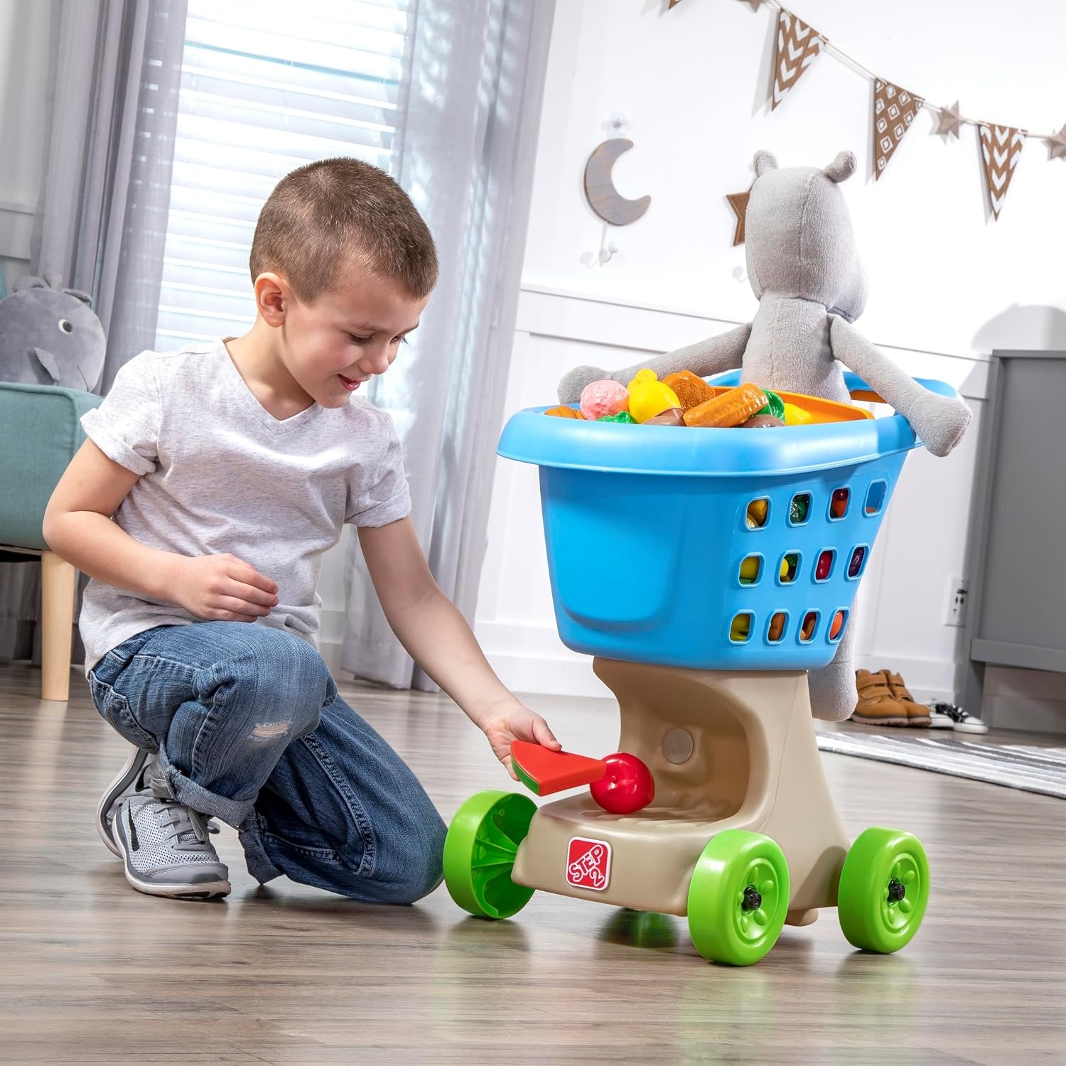 Step2 Little Helper’s Shopping Cart for Kids, Play Grocery Cart, Made of Durable Plastic, for Toddlers 2+ Years Old, Blue(Blue)
