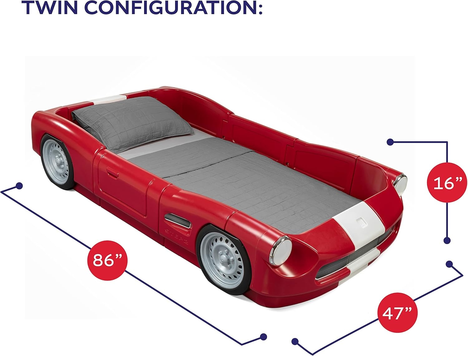 Step2 Roadster Toddler-to-Twin Bed, Crib to Twin Transition Race Car Bed, Adjustable, Ages 3+ Years Old, Easy Assembly, Red(Red Roadster)