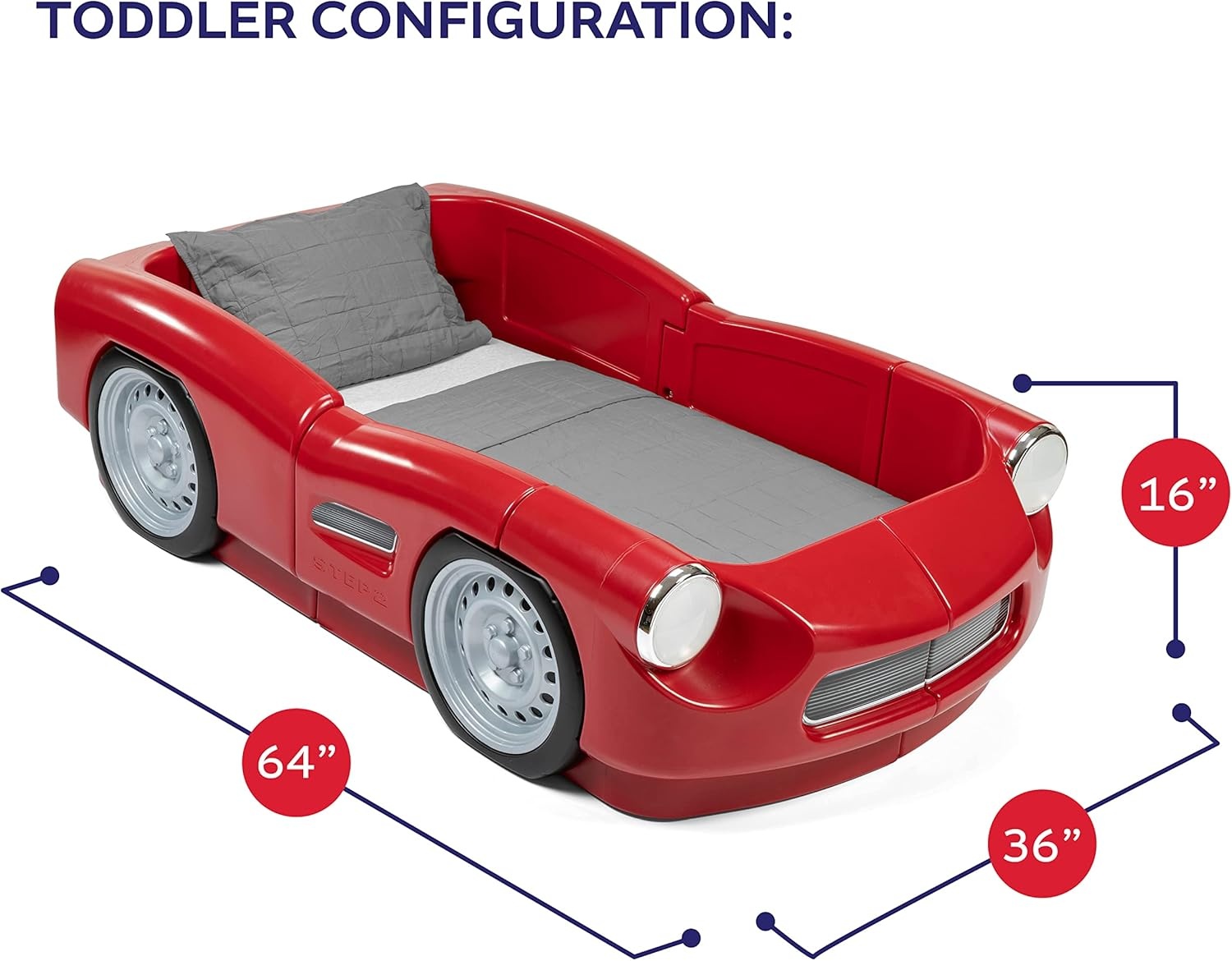 Step2 Roadster Toddler-to-Twin Bed, Crib to Twin Transition Race Car Bed, Adjustable, Ages 3+ Years Old, Easy Assembly, Red(Red Roadster)