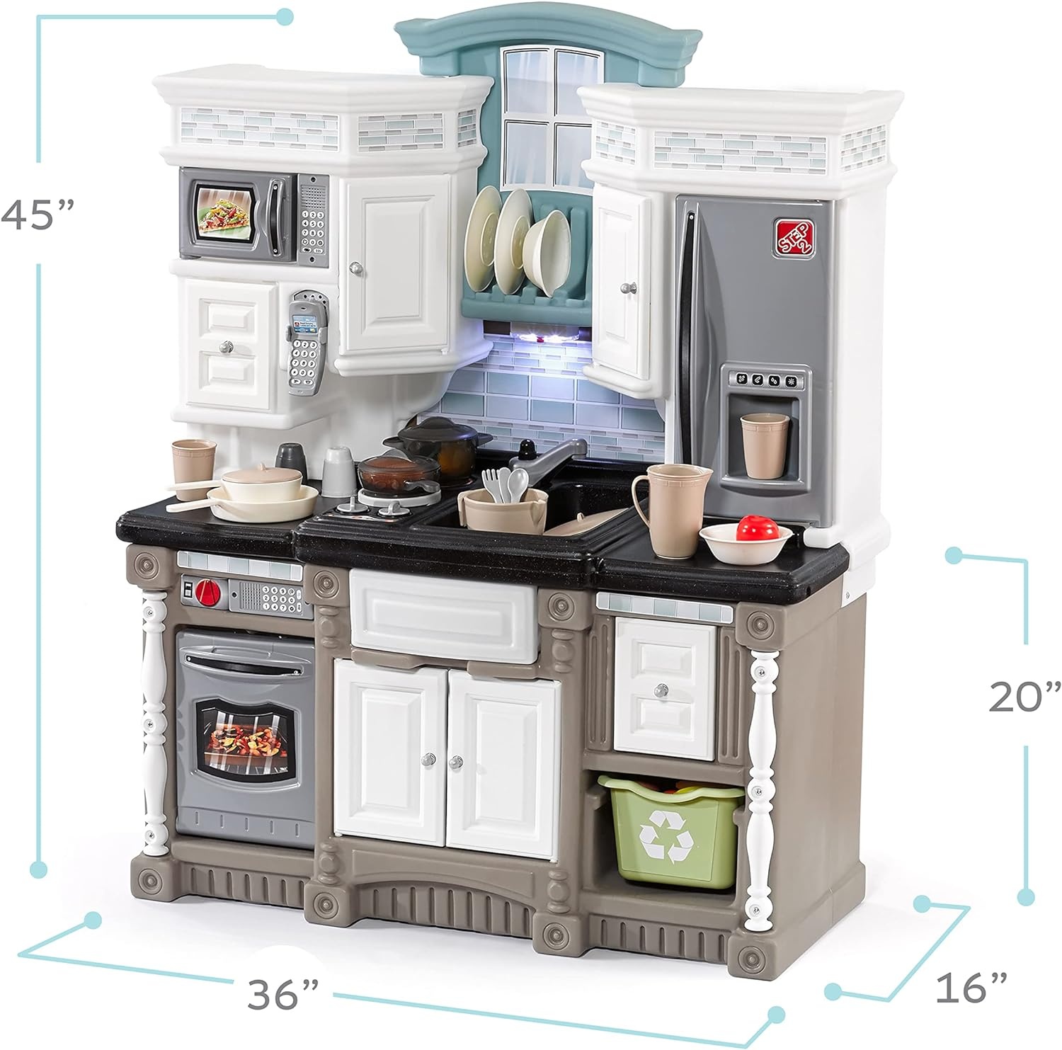 Step2 Lifestyle Dream Kids Kitchen Playset, Indoor/Outdoor Kitchenette, Interactive Play with Lights and Sounds, Made of Durable Plastic, 37 Piece Toy Accessories, Toddlers 2+ Years Old, Gray(Gray)