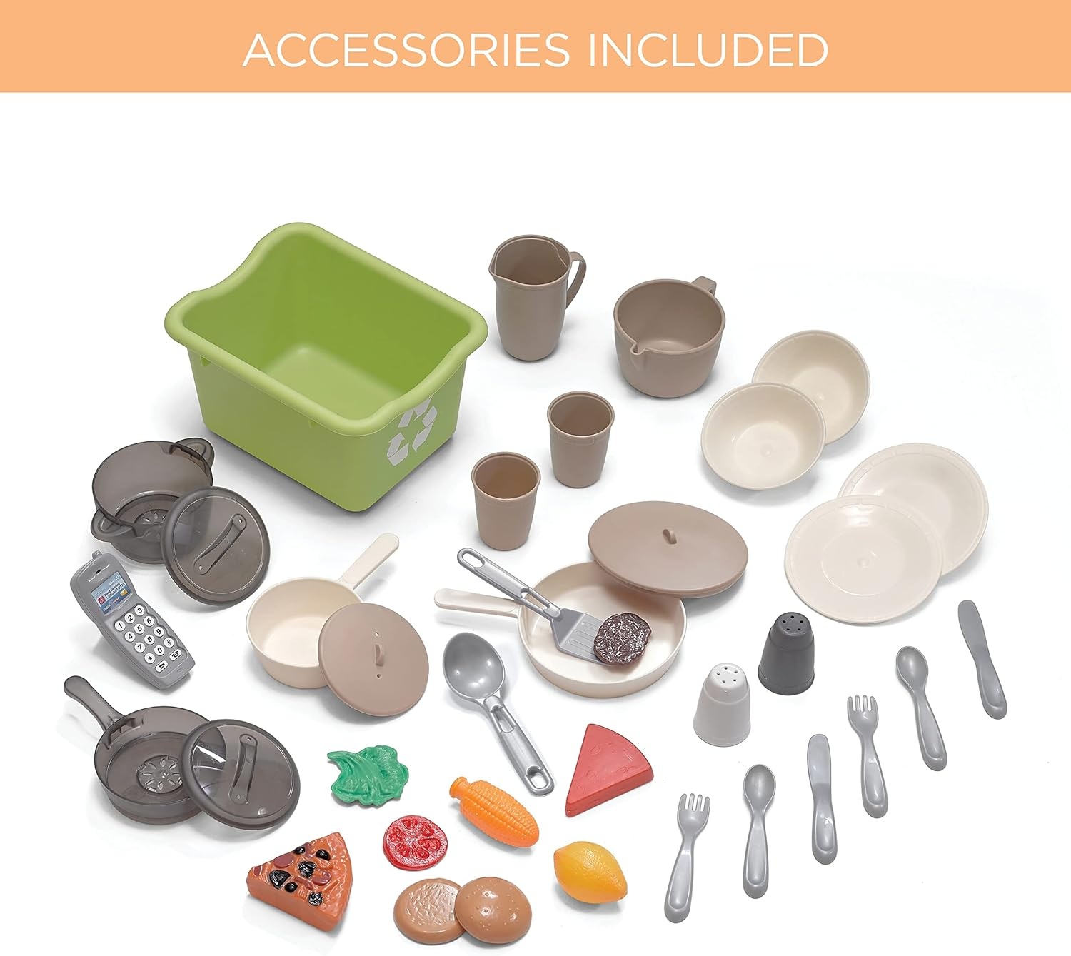 Step2 Lifestyle Dream Kids Kitchen Playset, Indoor/Outdoor Kitchenette, Interactive Play with Lights and Sounds, Made of Durable Plastic, 37 Piece Toy Accessories, Toddlers 2+ Years Old, Gray(Gray)