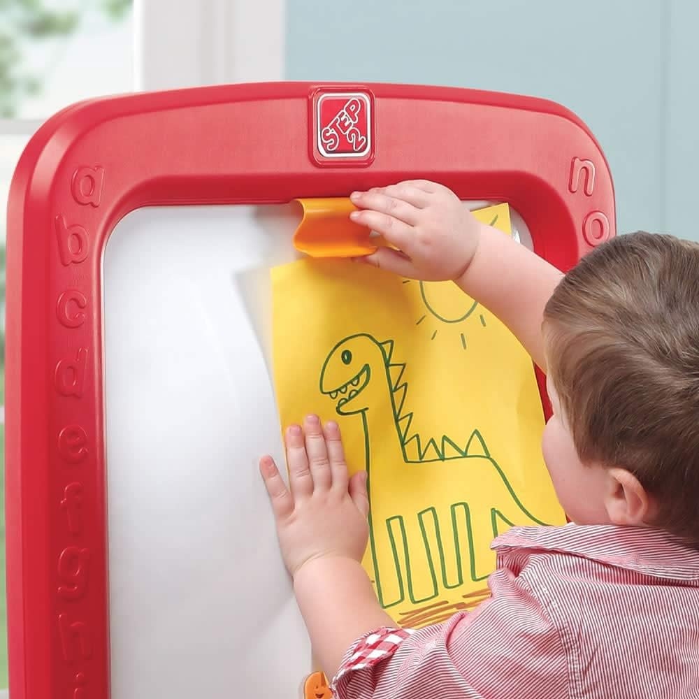 Step2 All Around Easel for Two, Kids Activity Table, Double-Sided Art Board, Made of Durable Plastic, Includes 94-Piece Soft Foam Magnets, For Toddlers 3+ Years Old
