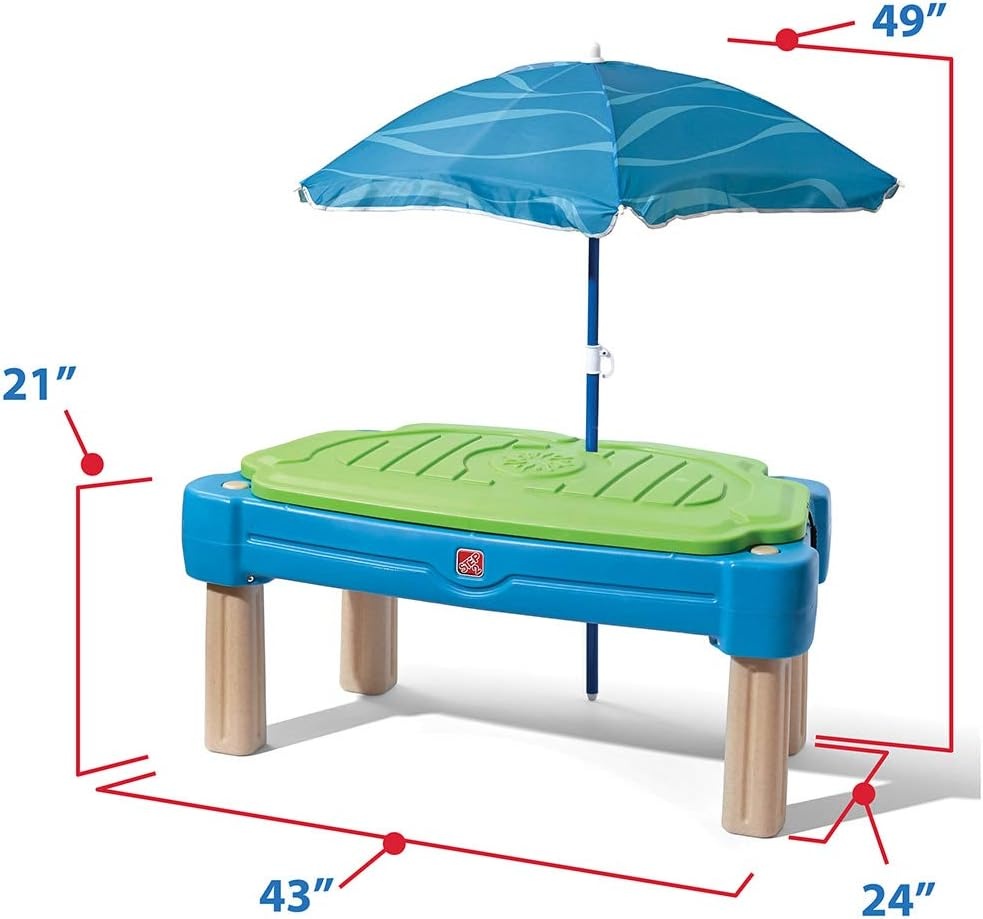 Step2 Cascading Cove Sand and Water Table, Kids Activity Sensory Playset, Comes with Umbrella, Summer Outdoor Toys, 7 Piece Toy Accessories, For Toddlers 1.5+ Years Old(Blue)