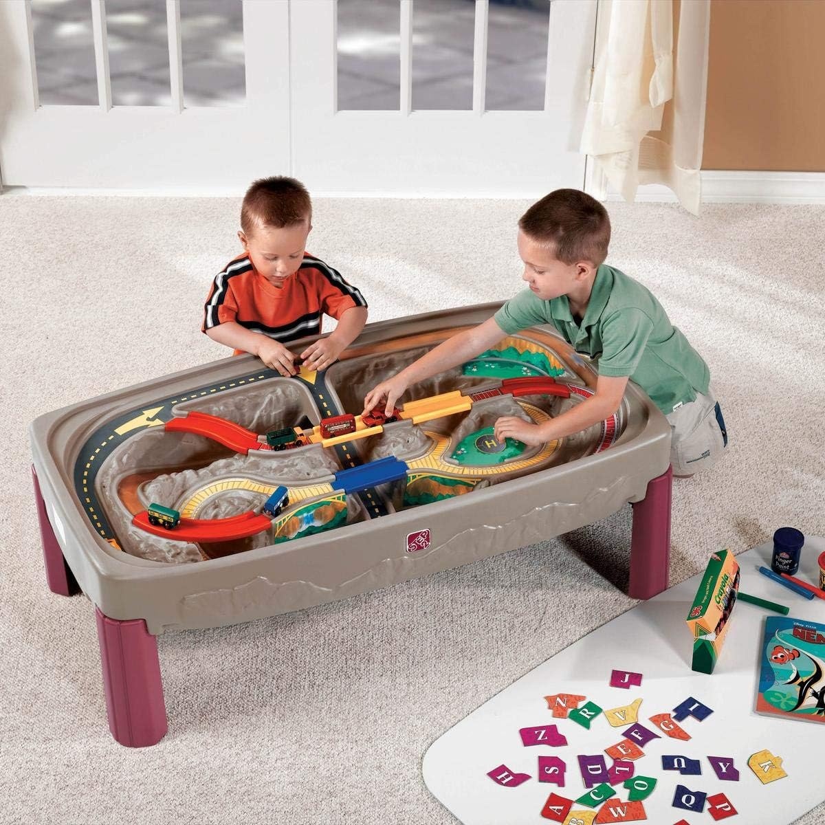 Step2 Deluxe Canyon Road Train & Track Table, Kids Activity Table for Cars, Cover Included, Made of Durable Plastic, Includes 3-Piece Train Set, For Toddlers 3+ Years Old
