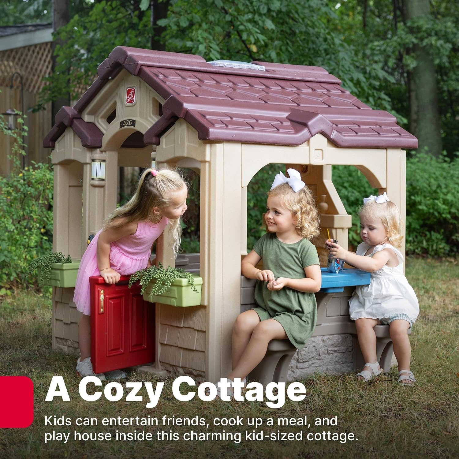 Step2 Charming Cottage Kids Playhouse, Indoor and Outdoor Clubhouse Playset, Interactive Sounds, Toddlers 2+ Years Old, Easy to Assemble(Playhouse)