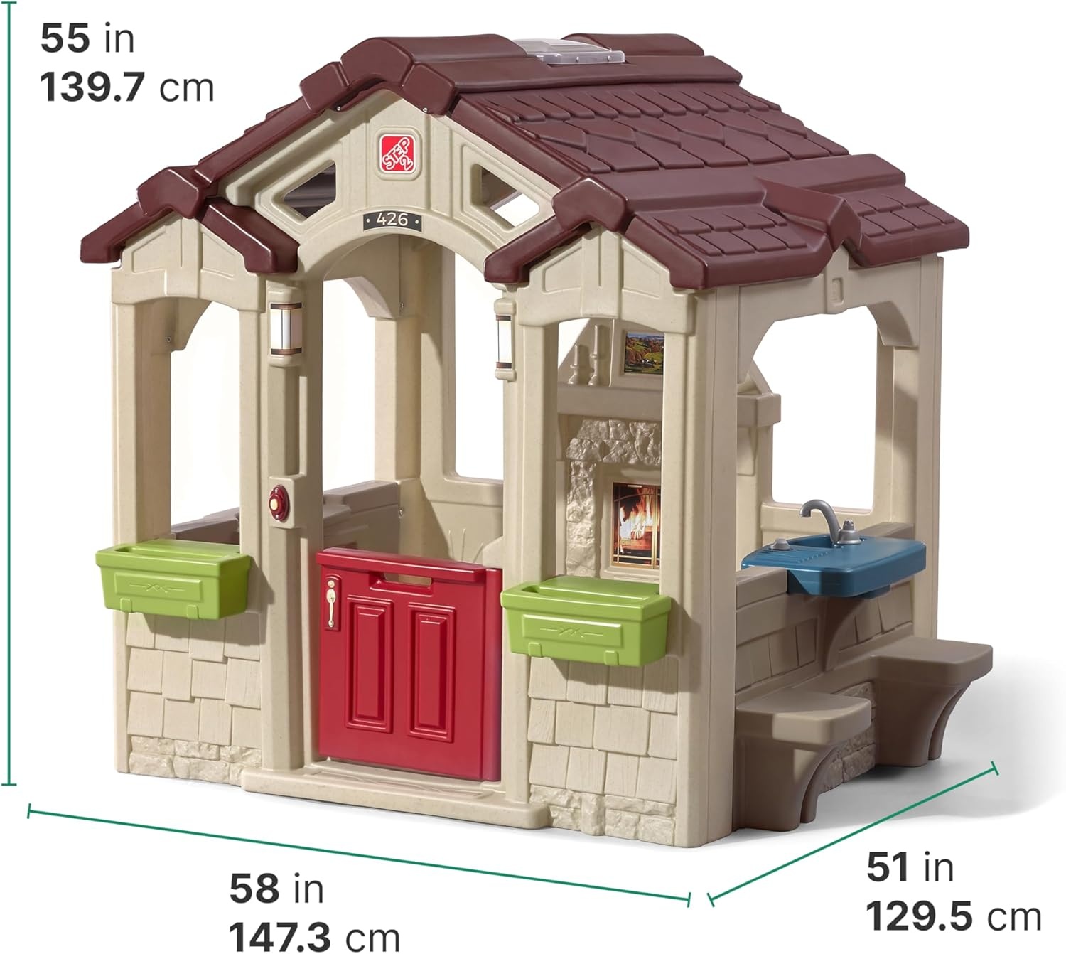 Step2 Charming Cottage Kids Playhouse, Indoor and Outdoor Clubhouse Playset, Interactive Sounds, Toddlers 2+ Years Old, Easy to Assemble(Playhouse)