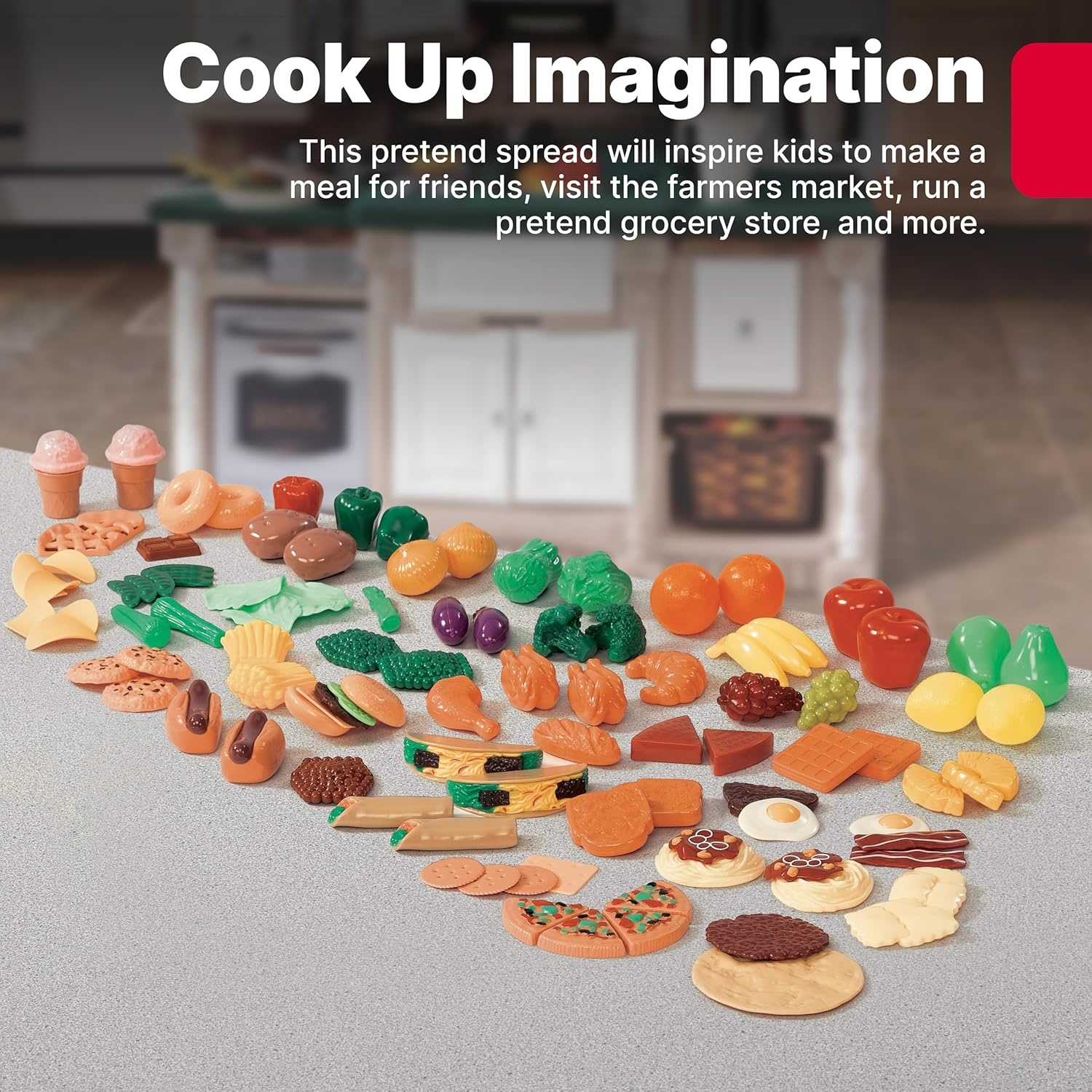 Step2 101-Piece Play Food Assortment, Pretend Kitchen Playset, Vegetables, Fruit, Dessert, For Toddlers Ages 2-6 Years