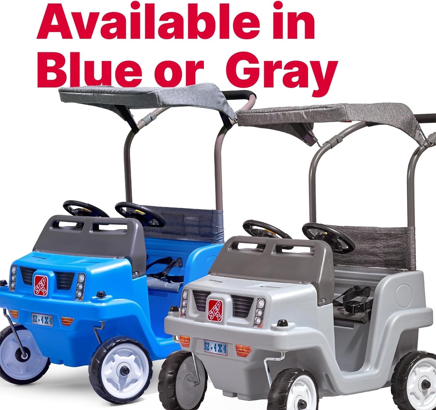 Step2 Side-by-Side Push Around SUV, Kids Push Car, 2 Seats, Stroller Substitute, Includes Seat Belts & Horns, Made of Durable Plastic, Max Weight 100 lbs., for Toddlers 1.5-5 Years Old, Gray(Blue)
