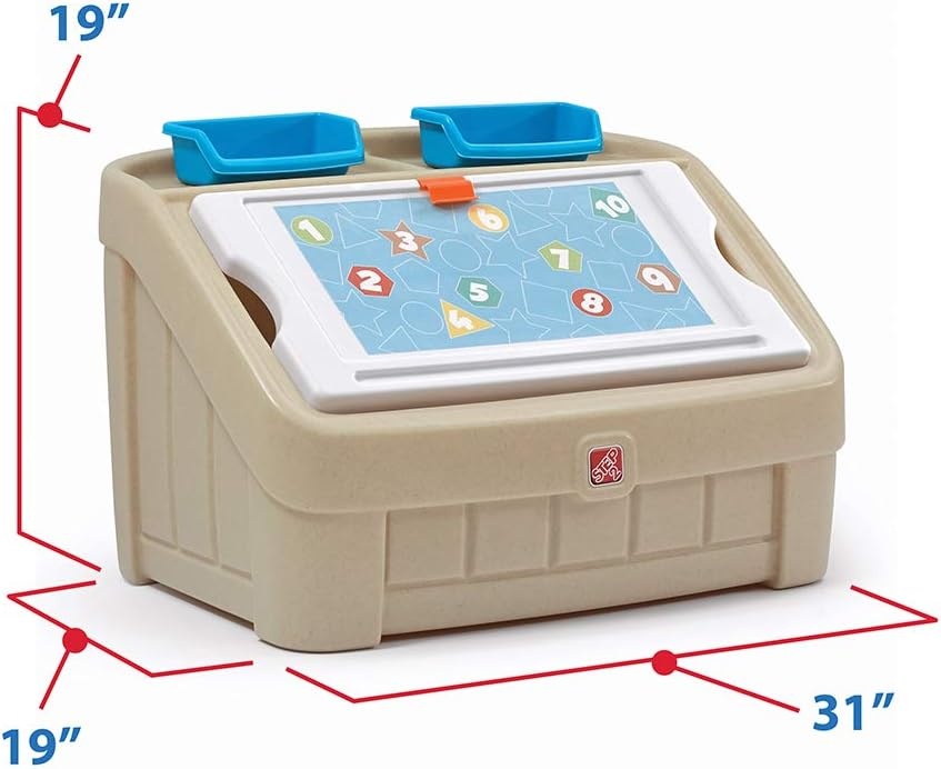 Step2 2-in-1 Toy Box & Art Lid, Kids Toy Storage Bin & Organizer, Easel & Chest in One, Made of Durable Plastic, For Toddlers 2+ Years Old, Tan(Tan)