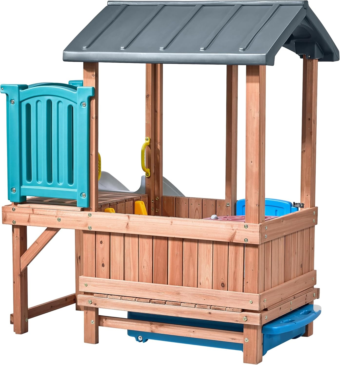 Step2 Woodland Adventure Playhouse & Slide, Kids Outdoor Playset, Backyard Playground Set, Swings, Storage Drawer, Made of Wood & Durable Plastic, Outside Jungle Gym, for Children 3-8 Years Old