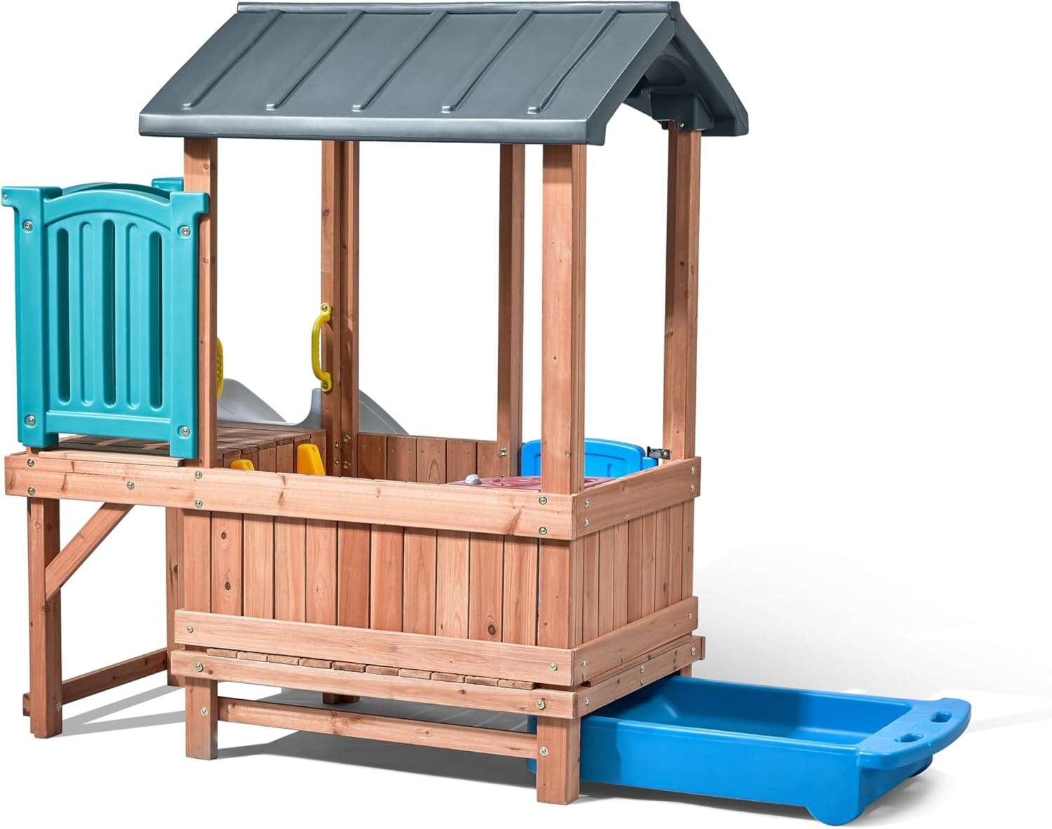 Step2 Woodland Adventure Playhouse & Slide, Kids Outdoor Playset, Backyard Playground Set, Swings, Storage Drawer, Made of Wood & Durable Plastic, Outside Jungle Gym, for Children 3-8 Years Old