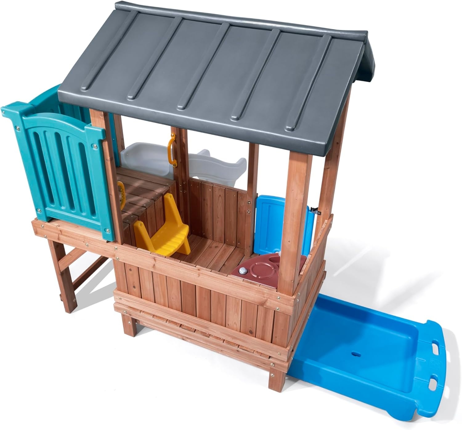 Step2 Woodland Adventure Playhouse & Slide, Kids Outdoor Playset, Backyard Playground Set, Swings, Storage Drawer, Made of Wood & Durable Plastic, Outside Jungle Gym, for Children 3-8 Years Old