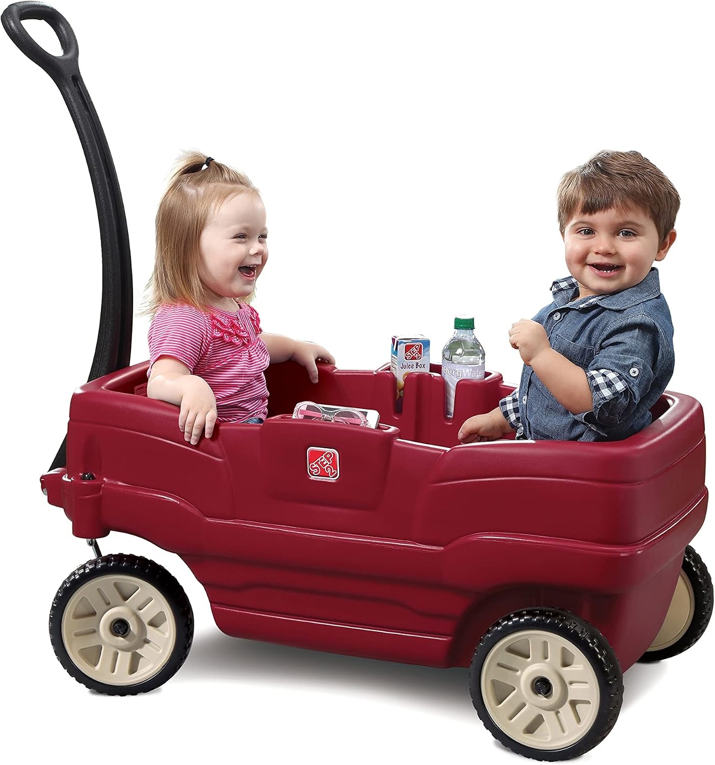 Step2 Neighborhood Wagon, Kids Ride On Toy, Stroller Substitute, Includes Seat Belts, Made of Durable Plastic, Max Weight 75 lbs., For Toddlers 1.5-5 Years Old, Red(Red)