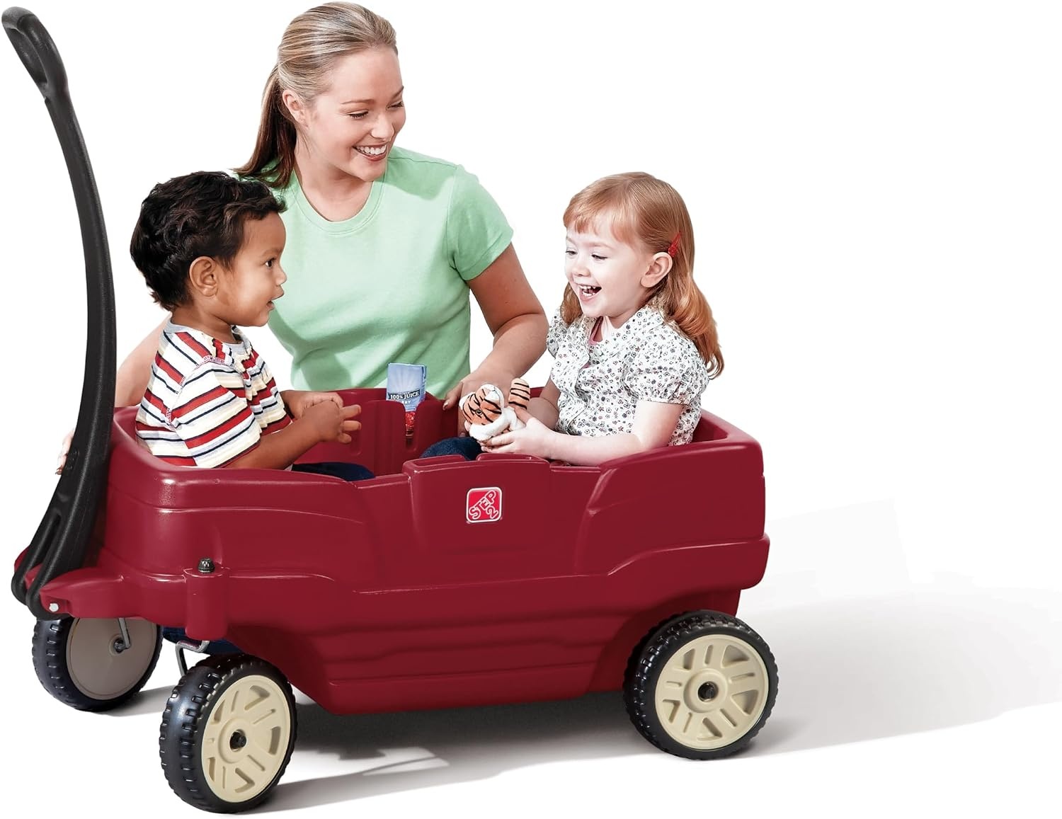 Step2 Neighborhood Wagon, Kids Ride On Toy, Stroller Substitute, Includes Seat Belts, Made of Durable Plastic, Max Weight 75 lbs., For Toddlers 1.5-5 Years Old, Red(Red)