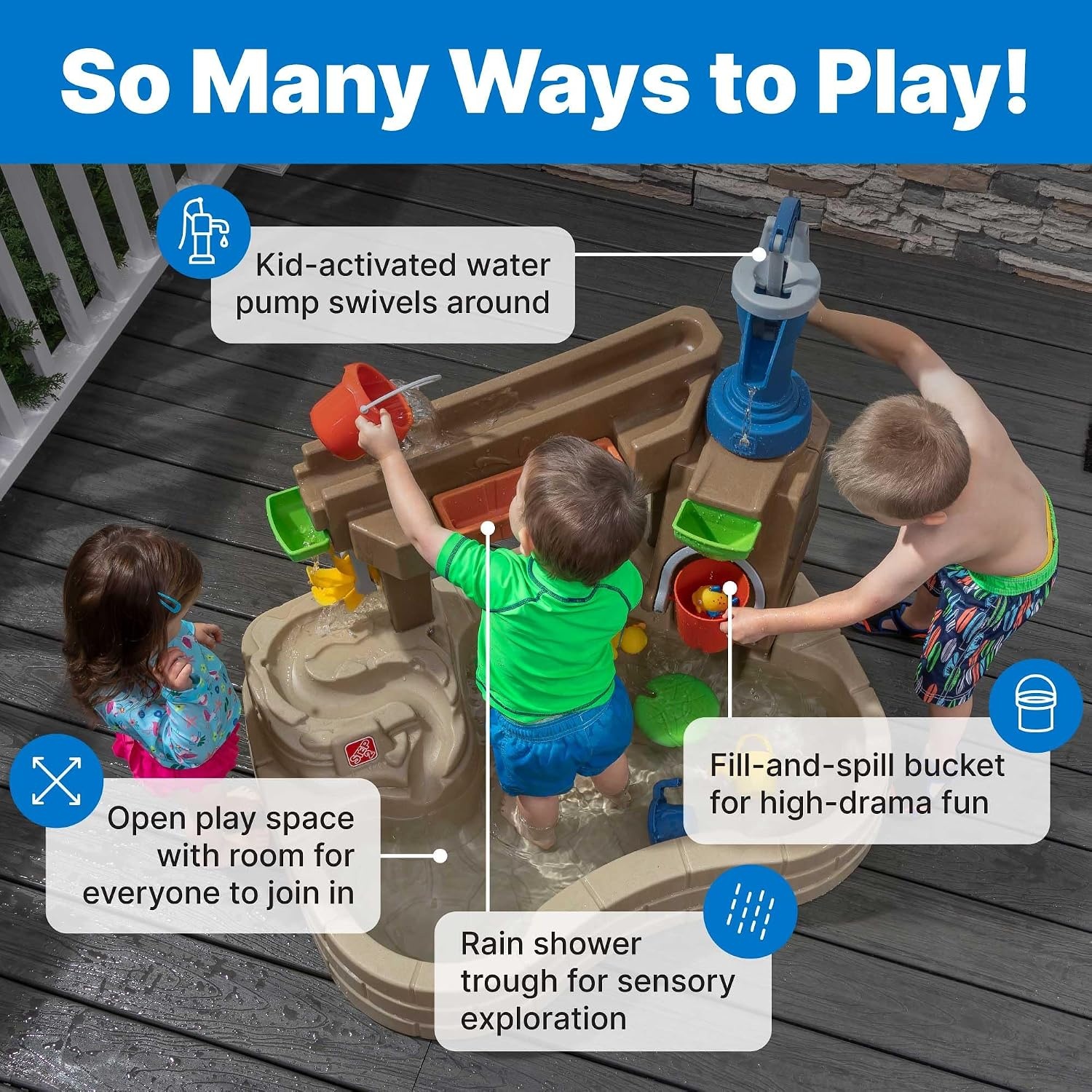 Step 2 Pump & Splash Discovery Pond Water Table, Kids Water Sensory Activity Pool, Summer Outdoor Toys, 10 Piece Toy Accessories, For Toddlers 2+ Years Old