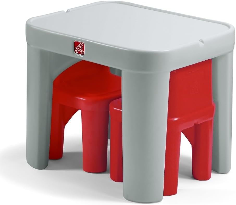 Step2 Mighty My Size Kids Table & Chair Set, Playroom Activity Table for Arts & Crafts, Made of Durable Plastic, For Toddlers 2+ Years Old, Gray & Red(Gray & Red)