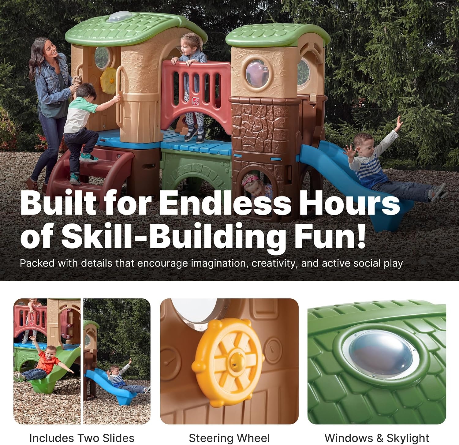 Step2 Clubhouse Climber Playset for Kids, Jungle Gym with Elevated Playhouse, Outdoor Backyard Playground Set, Two Toddler Slides, Ages 2 to 6 Years Old(Climber)