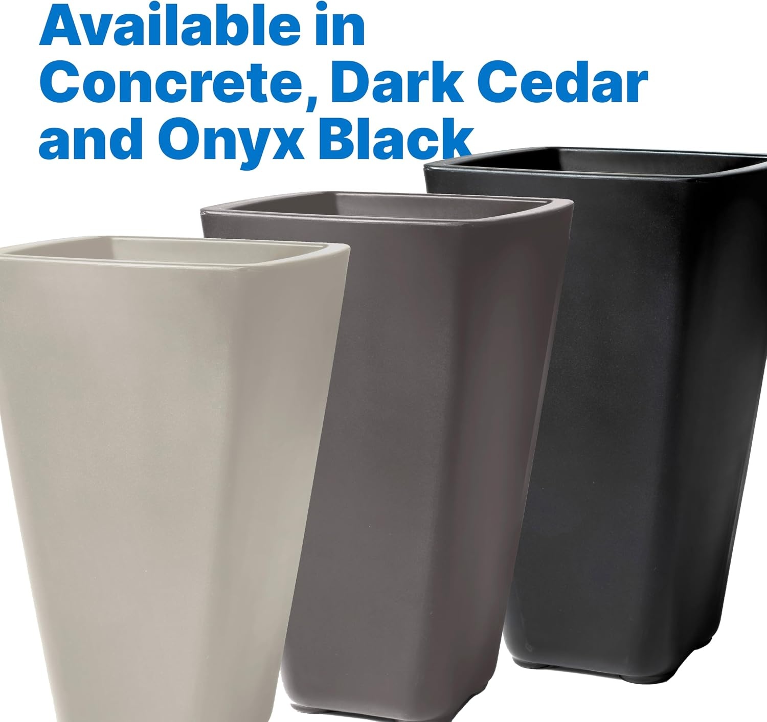 Step2 Bridgeview Tall Square Planter, Large Planters for Outdoor Plants, Gardening and Flower Pot for Patio or Porch, Efficient Drainage, Durable Plastic, Onyx Black, 2-Pack(Concrete)