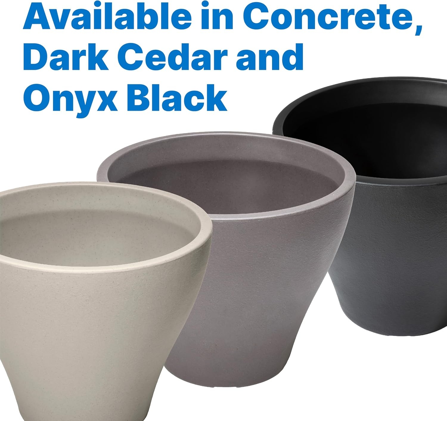 Step2 Fernway Round Planter, Large Planters for Outdoor Plants, Gardening and Flower Pot for Patio or Porch, Efficient Drainage, Durable Plastic, Onyx Black, 2-Pack(Concrete)
