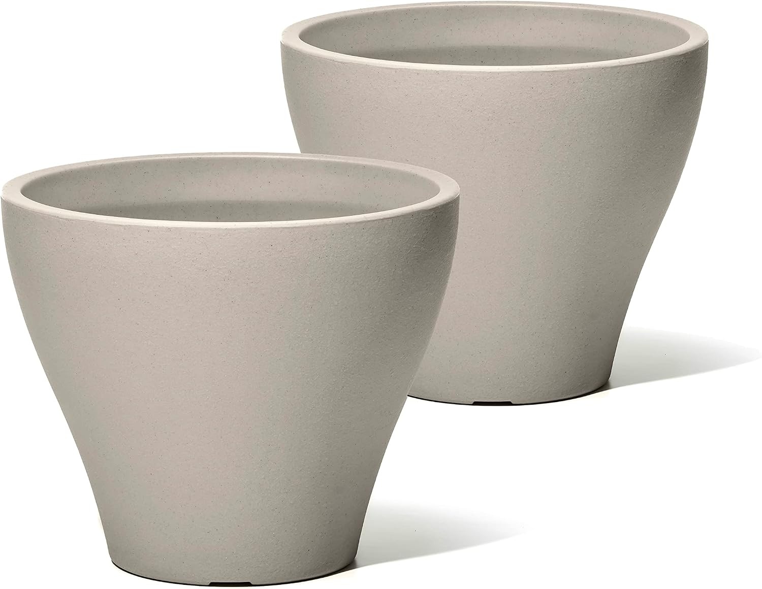 Step2 Fernway Round Planter, Large Planters for Outdoor Plants, Gardening and Flower Pot for Patio or Porch, Efficient Drainage, Durable Plastic, Onyx Black, 2-Pack(Concrete)