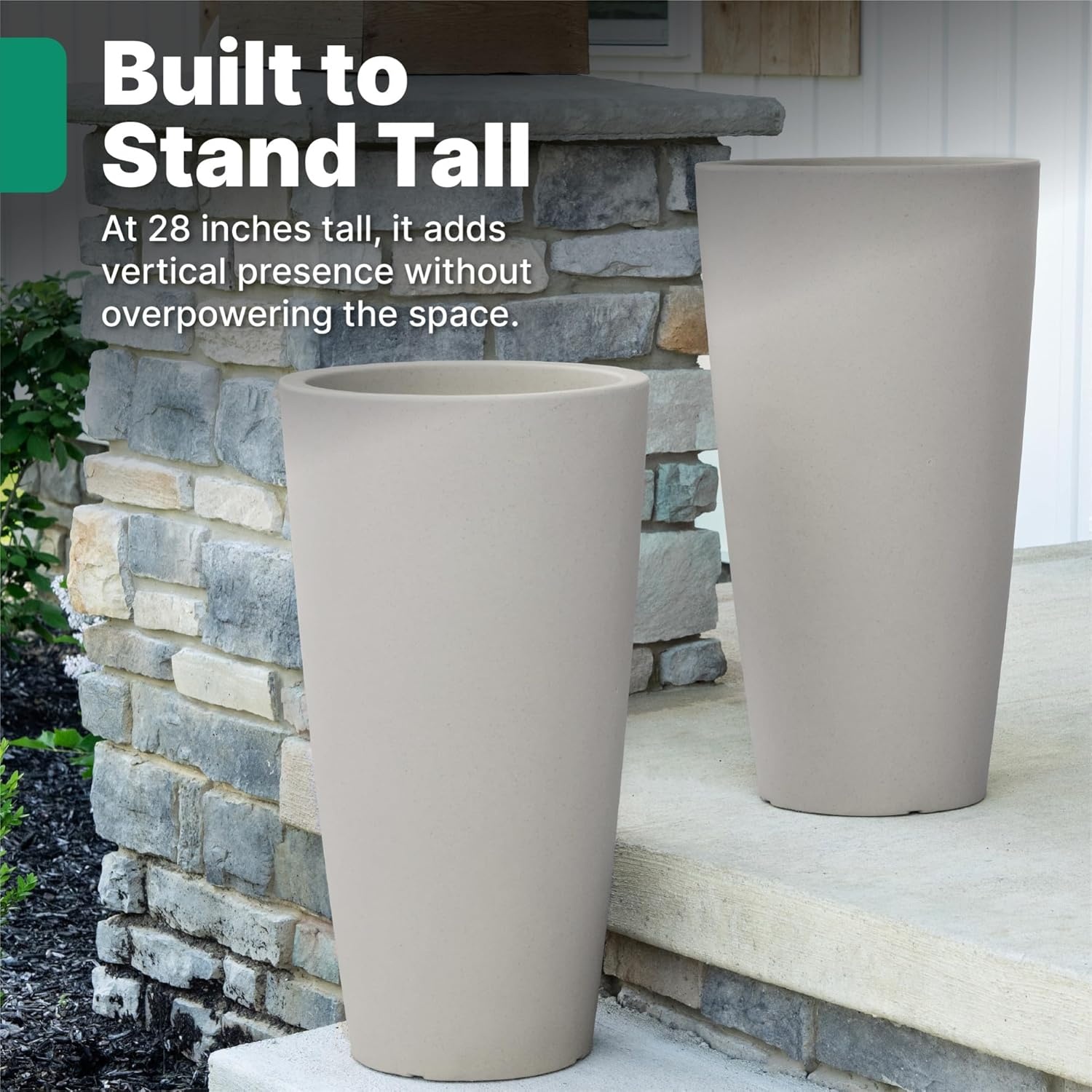 Step2 Tremont Tall Round Tapered Planter 2-Pack, 28 in Resin Planters, Self-Watering, Dark Cedar(Concrete)
