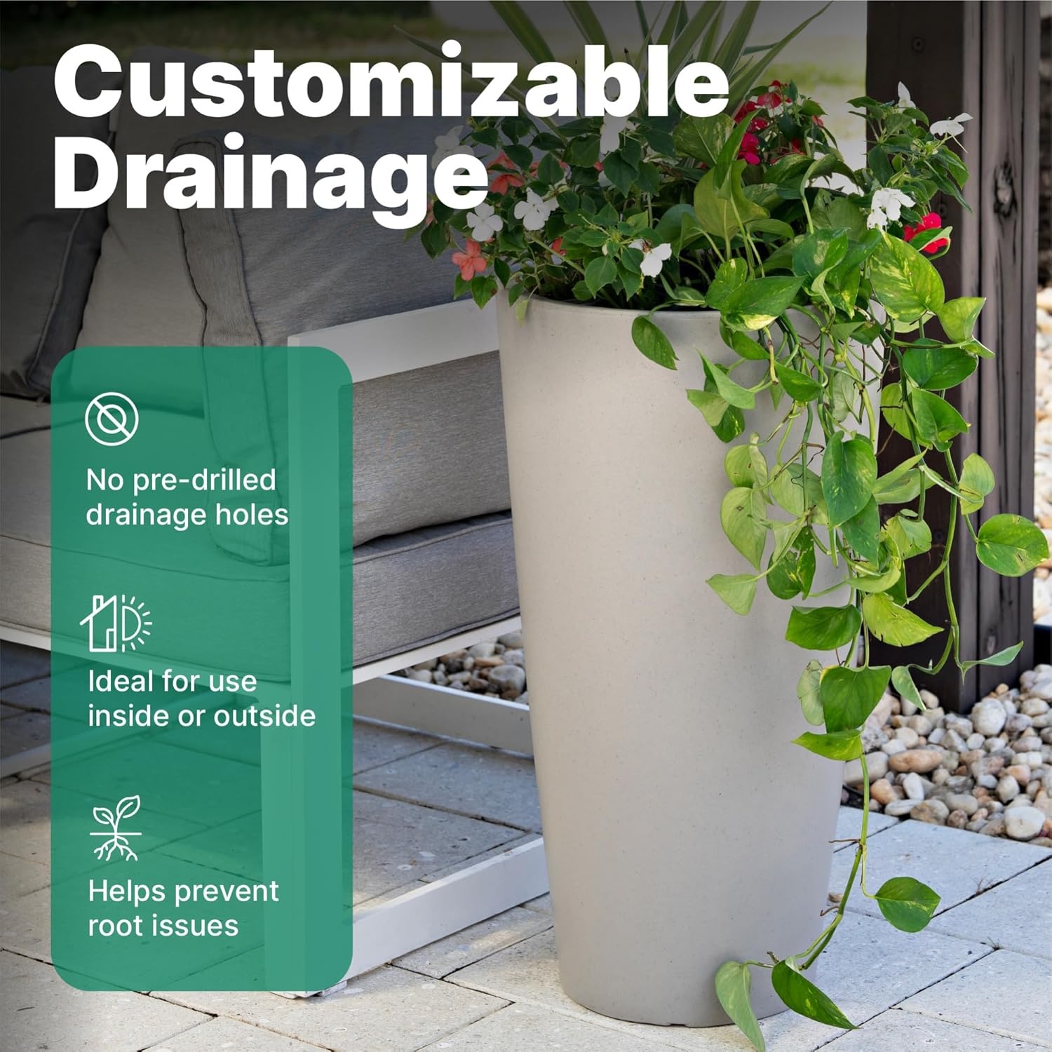 Step2 Tremont Tall Round Tapered Planter 2-Pack, 28 in Resin Planters, Self-Watering, Dark Cedar(Concrete)