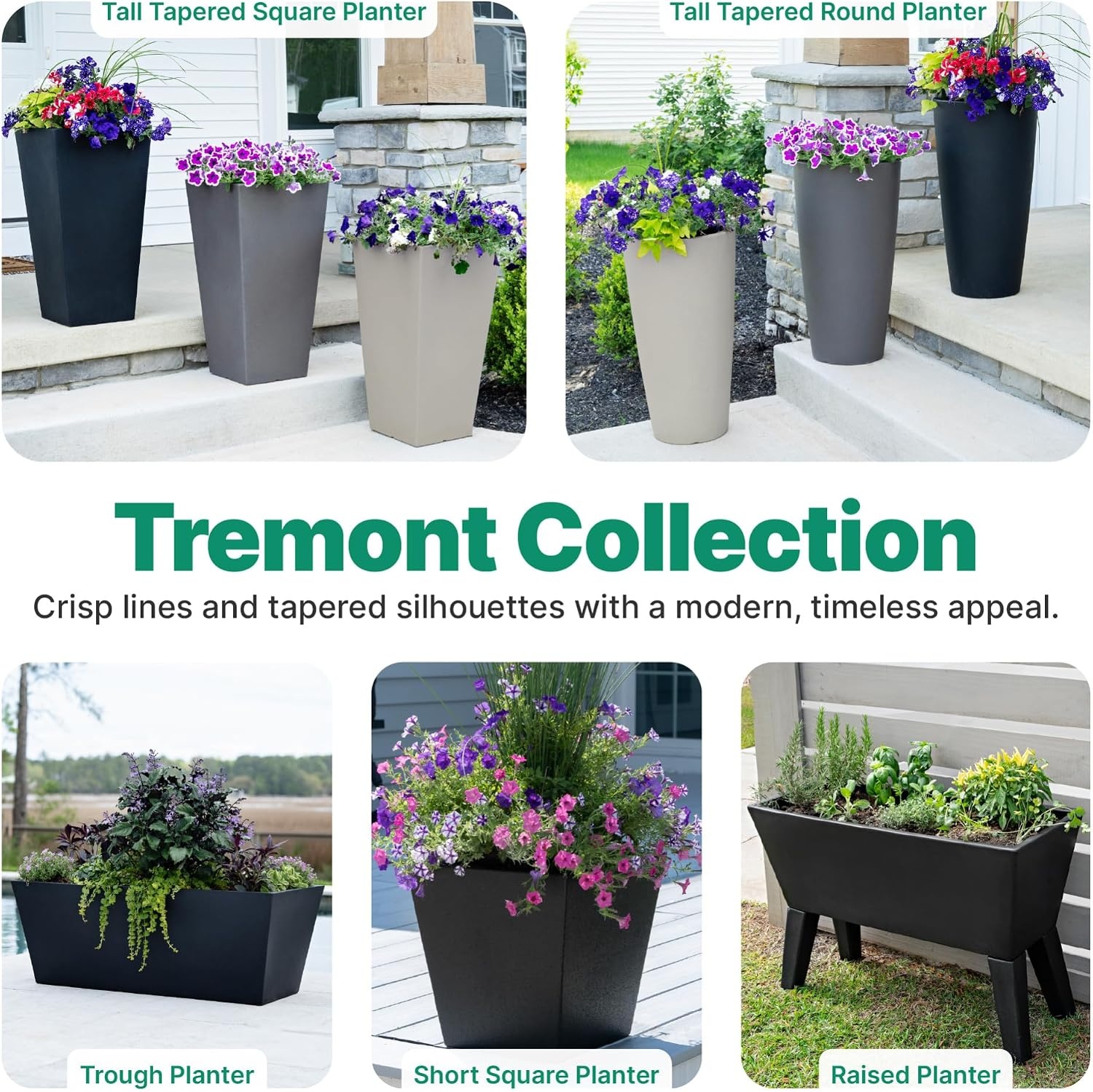 Step2 Tremont Tall Round Tapered Planter 2-Pack, 28 in Resin Planters, Self-Watering, Dark Cedar(Concrete)