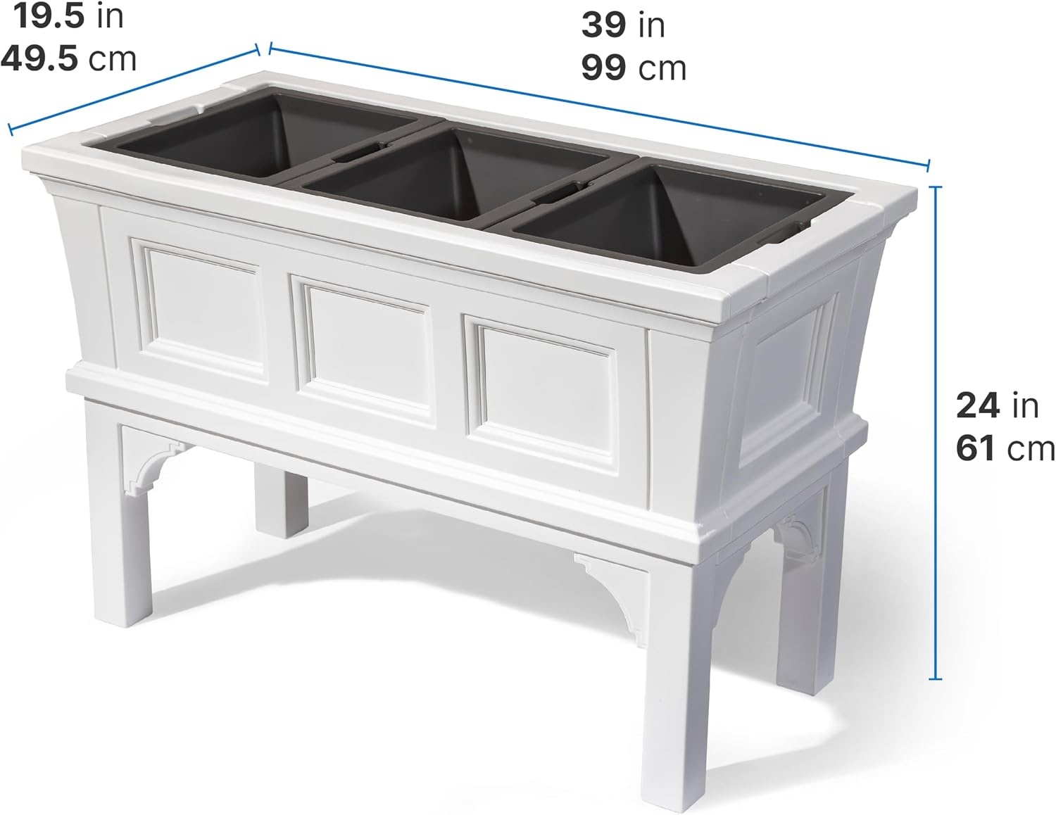 Step2 Atherton Raised Planter Box, Large Planters for Outdoor Plants, Gardening and Flower Pot for Patio or Porch, Easy Drainage, Durable Plastic, Onyx Black(Classic White)