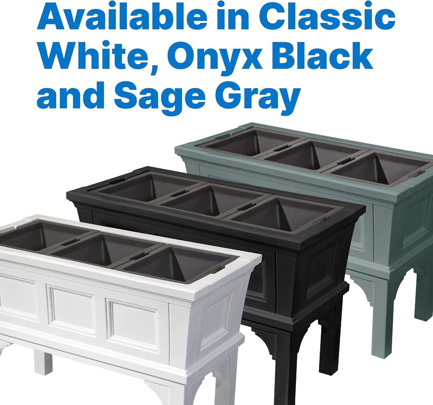 Step2 Atherton Raised Planter Box, Large Planters for Outdoor Plants, Gardening and Flower Pot for Patio or Porch, Easy Drainage, Durable Plastic, Onyx Black(Classic White)