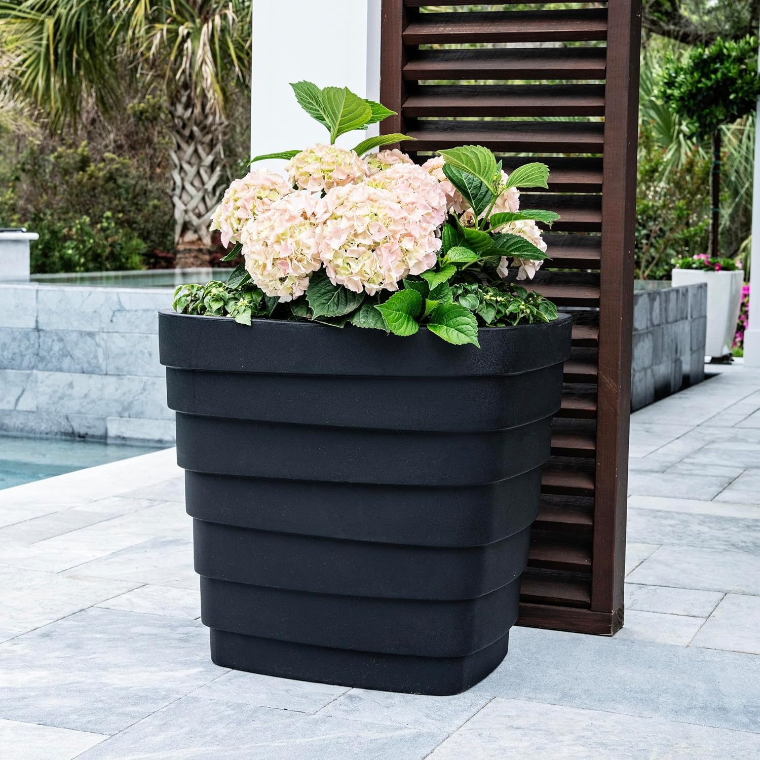 Step2 Wave 20×24 Planter, Large Planters for Outdoor Plants, Gardening and Flower Pot for Patio or Porch, Efficient Drainage, Durable Plastic, Black, 2-Pack(Black)