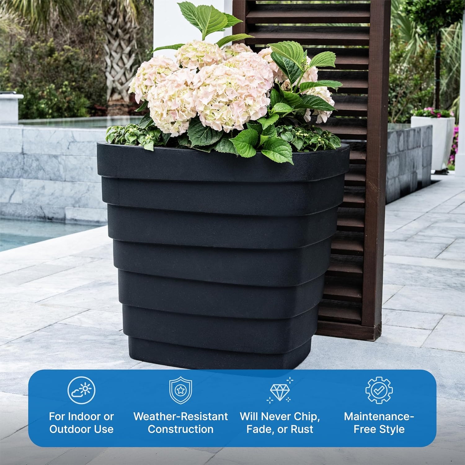 Step2 Wave 20×24 Planter, Large Planters for Outdoor Plants, Gardening and Flower Pot for Patio or Porch, Efficient Drainage, Durable Plastic, Black, 2-Pack(Black)