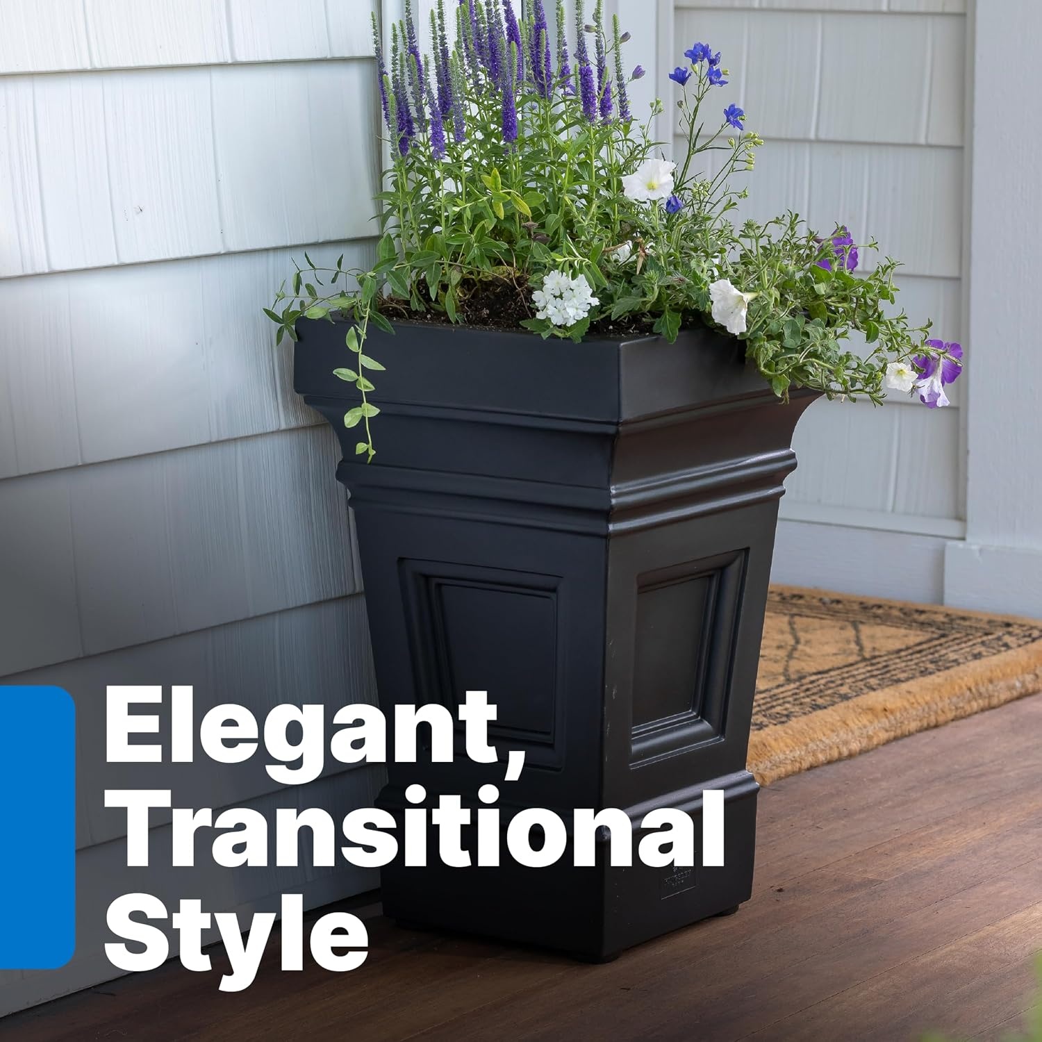 Step2 Atherton Square Planter, Large Planters for Outdoor Plants, Gardening and Flower Pot for Patio or Porch, Efficient Drainage, Durable Plastic, Onyx Black, 2-Pack(Onyx Black)