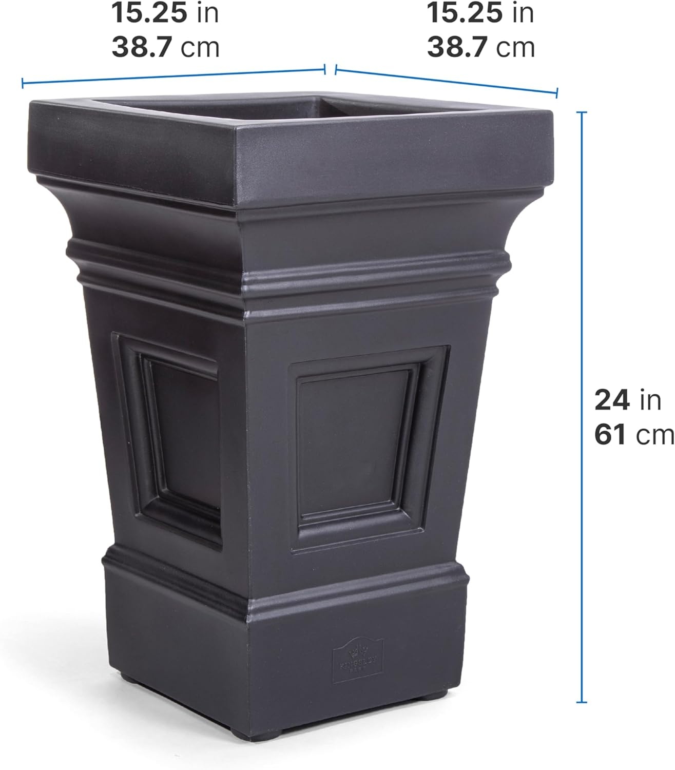 Step2 Atherton Square Planter, Large Planters for Outdoor Plants, Gardening and Flower Pot for Patio or Porch, Efficient Drainage, Durable Plastic, Onyx Black, 2-Pack(Onyx Black)