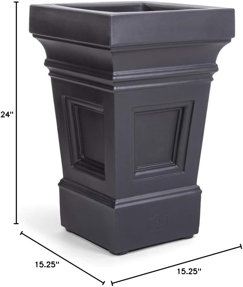 Step2 Atherton Square Planter, Large Planters for Outdoor Plants, Gardening and Flower Pot for Patio or Porch, Efficient Drainage, Durable Plastic, Onyx Black, 2-Pack(Onyx Black)
