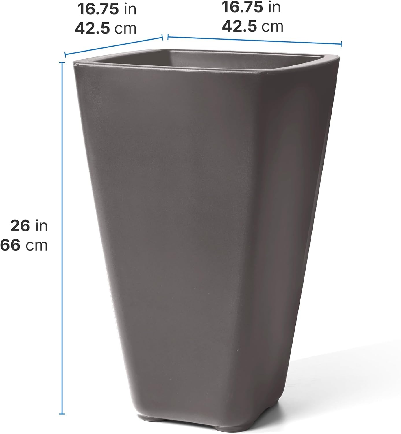 Step2 Bridgeview Tall Square Planter, Large Planters for Outdoor Plants, Gardening and Flower Pot for Patio or Porch, Efficient Drainage, Durable Plastic, Onyx Black, 2-Pack(Dark Cedar)