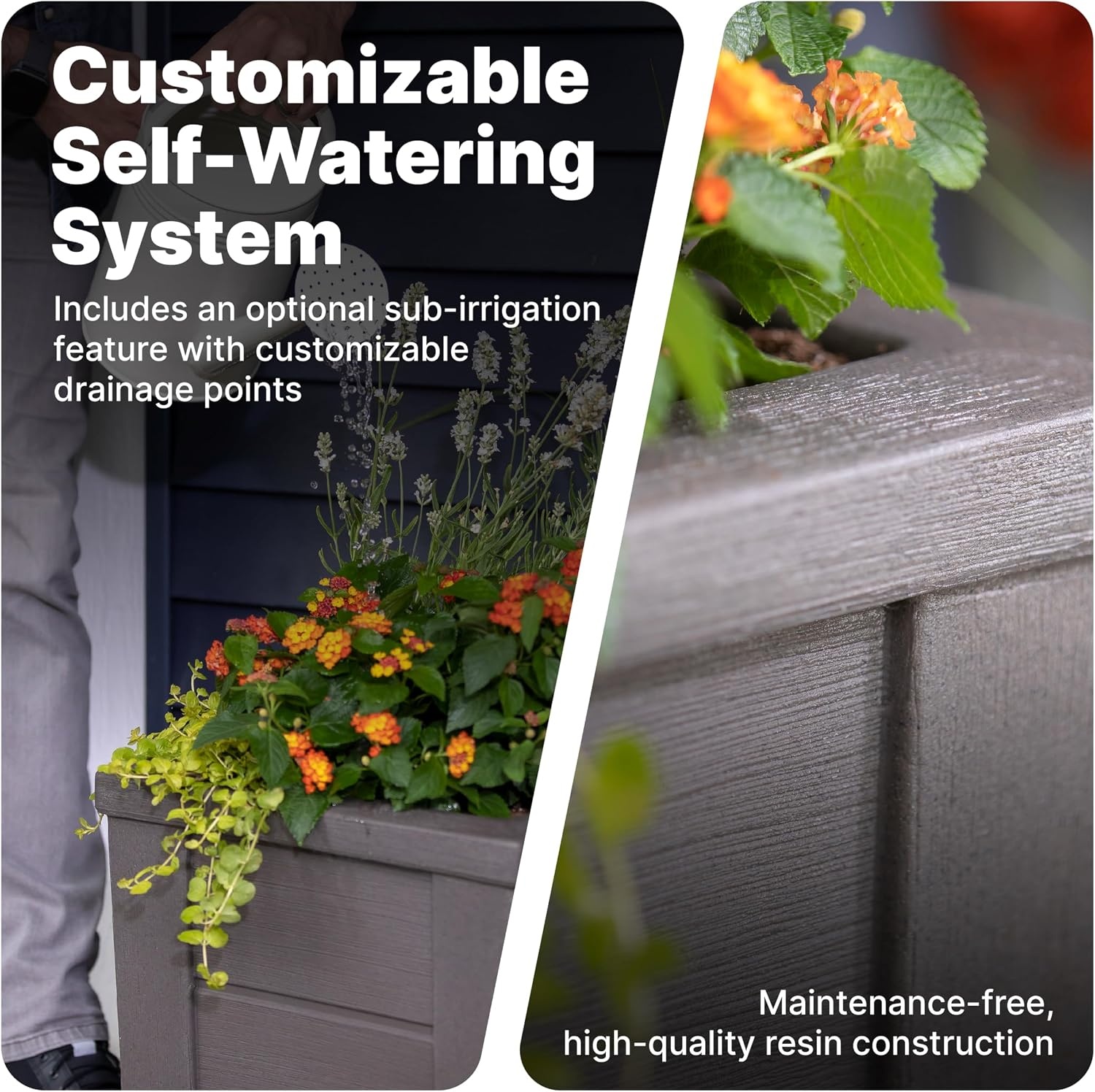 Step2 Lakewood Planter Box 2-Pack, Resin Outdoor Window Box Planters, Self-Watering, Black(Dark Cedar)