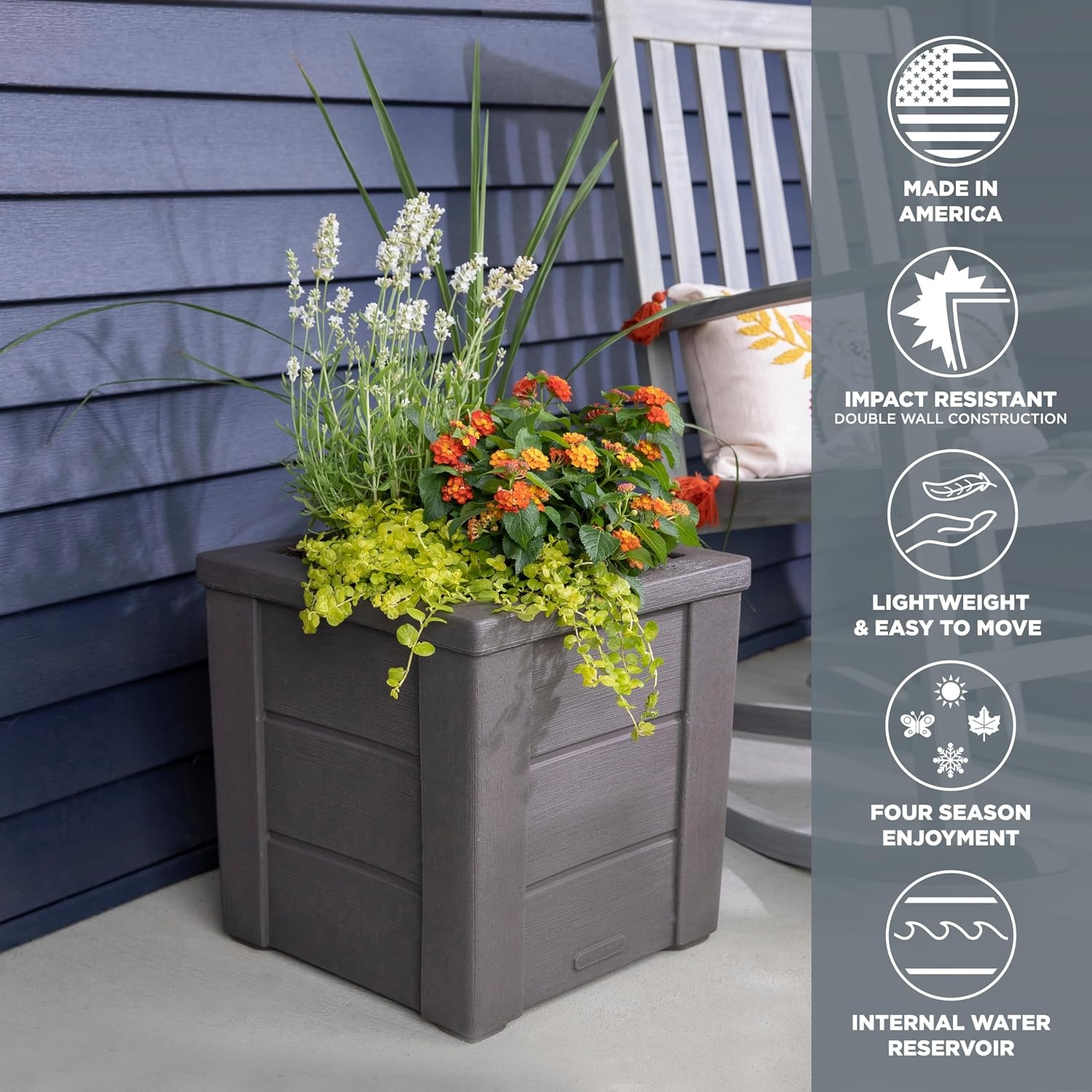 Step2 Lakewood Planter Box 2-Pack, Resin Outdoor Window Box Planters, Self-Watering, Black(Dark Cedar)