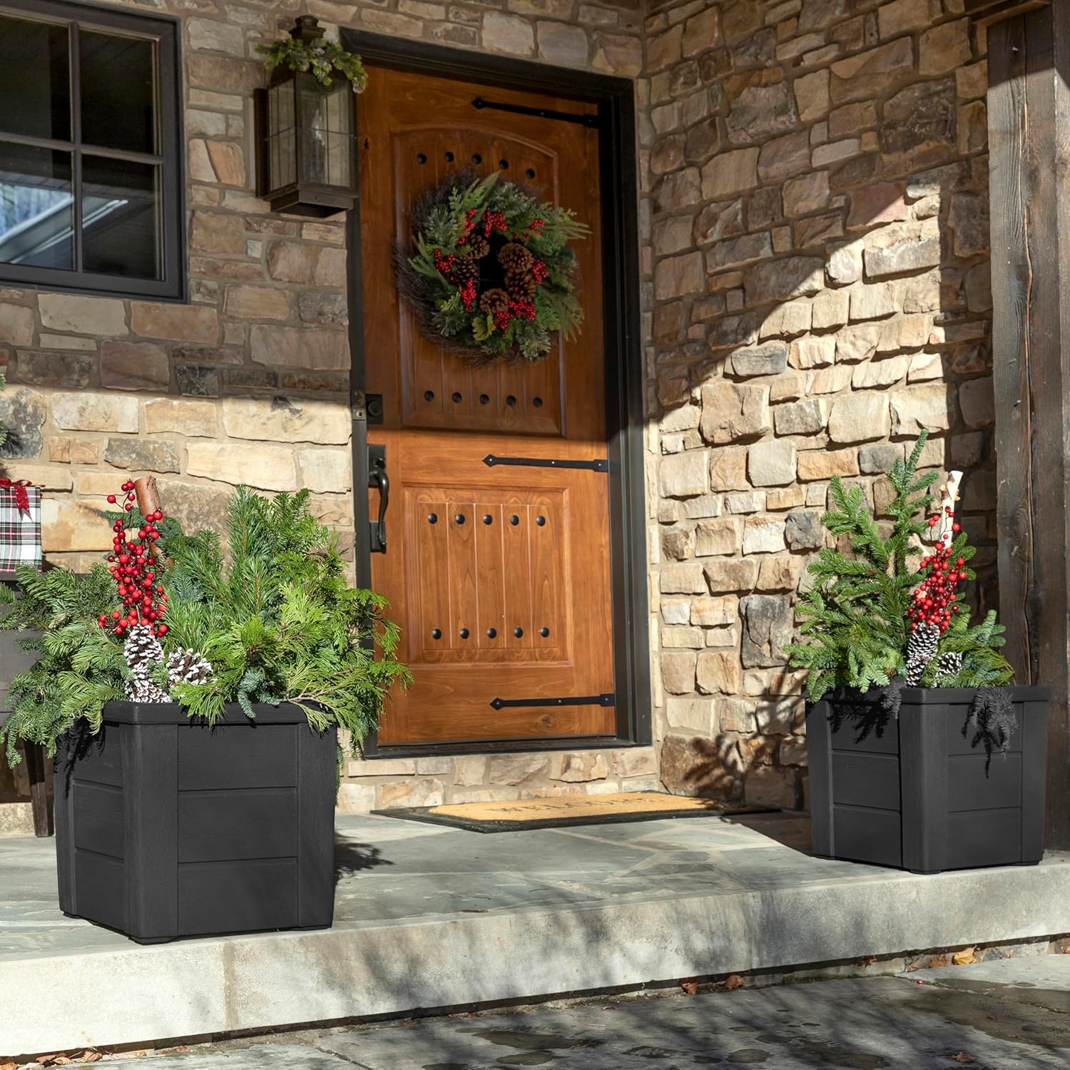 Step2 Lakewood Planter Box 2-Pack, Resin Outdoor Window Box Planters, Self-Watering, Black(Black)