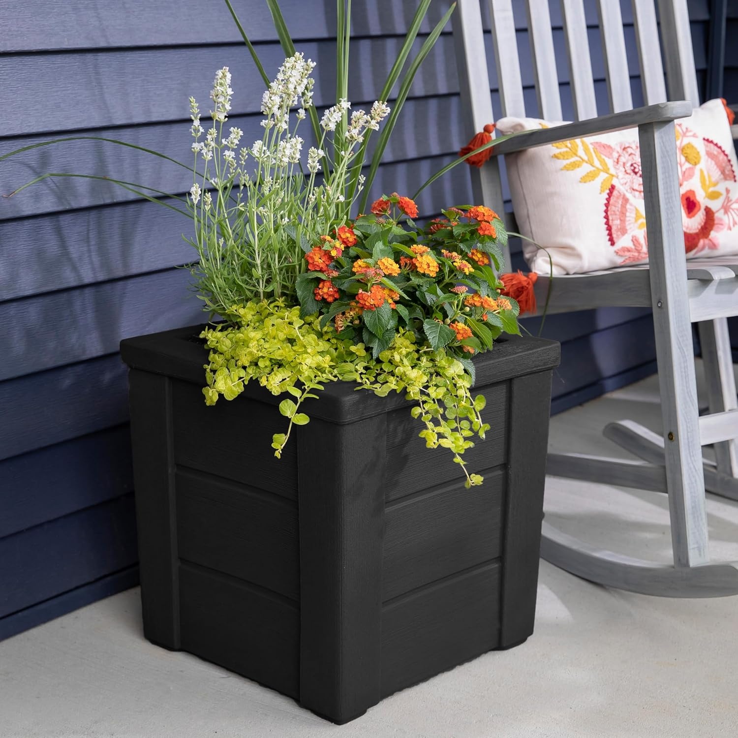 Step2 Lakewood Planter Box 2-Pack, Resin Outdoor Window Box Planters, Self-Watering, Black(Black)
