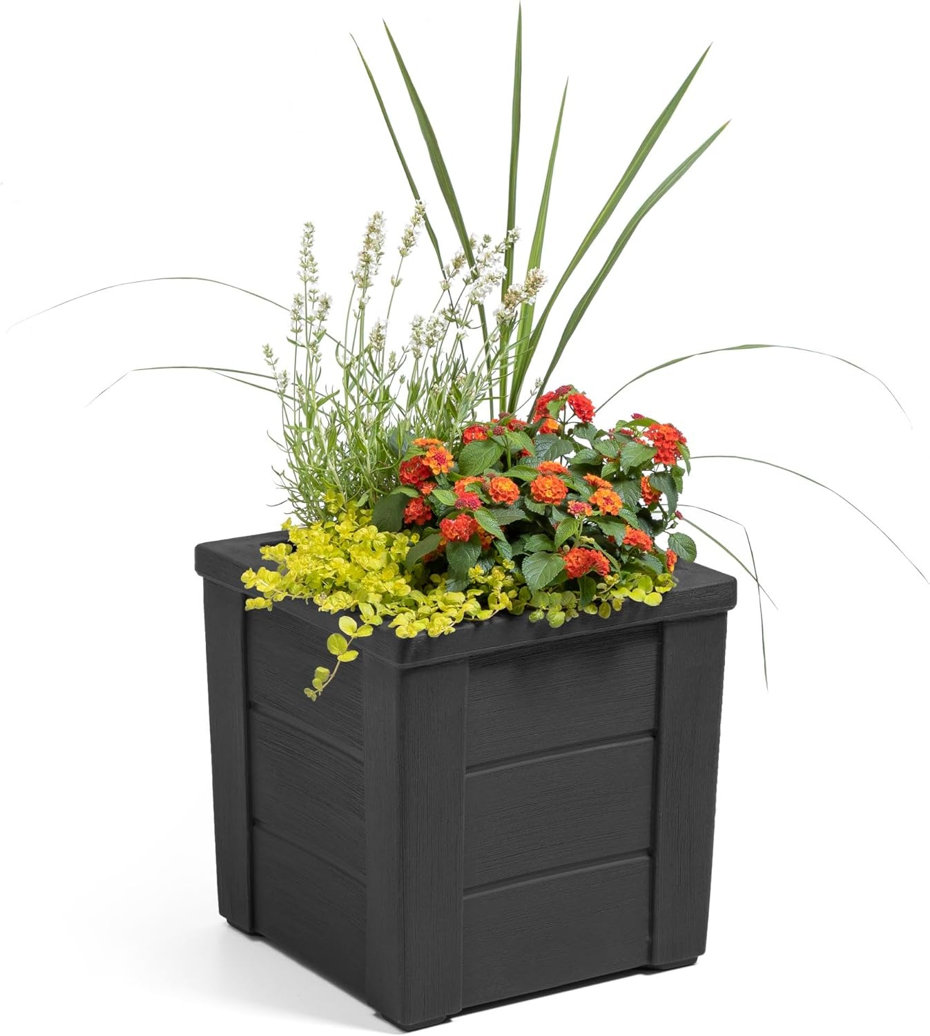 Step2 Lakewood Planter Box 2-Pack, Resin Outdoor Window Box Planters, Self-Watering, Black(Black)