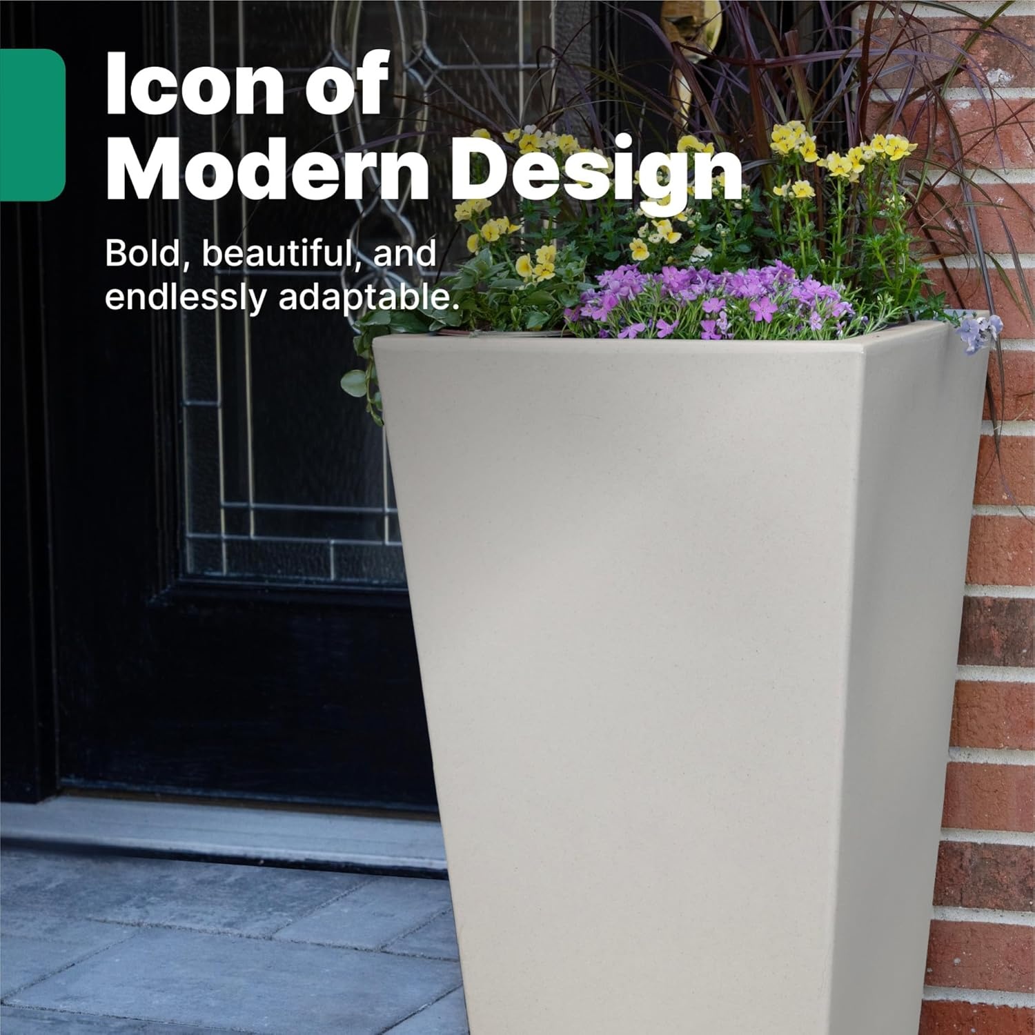 Step2 Tremont Tall Square Tapered Planter, 28 in Resin Planter, Self-Watering, Dark Cedar(Concrete)