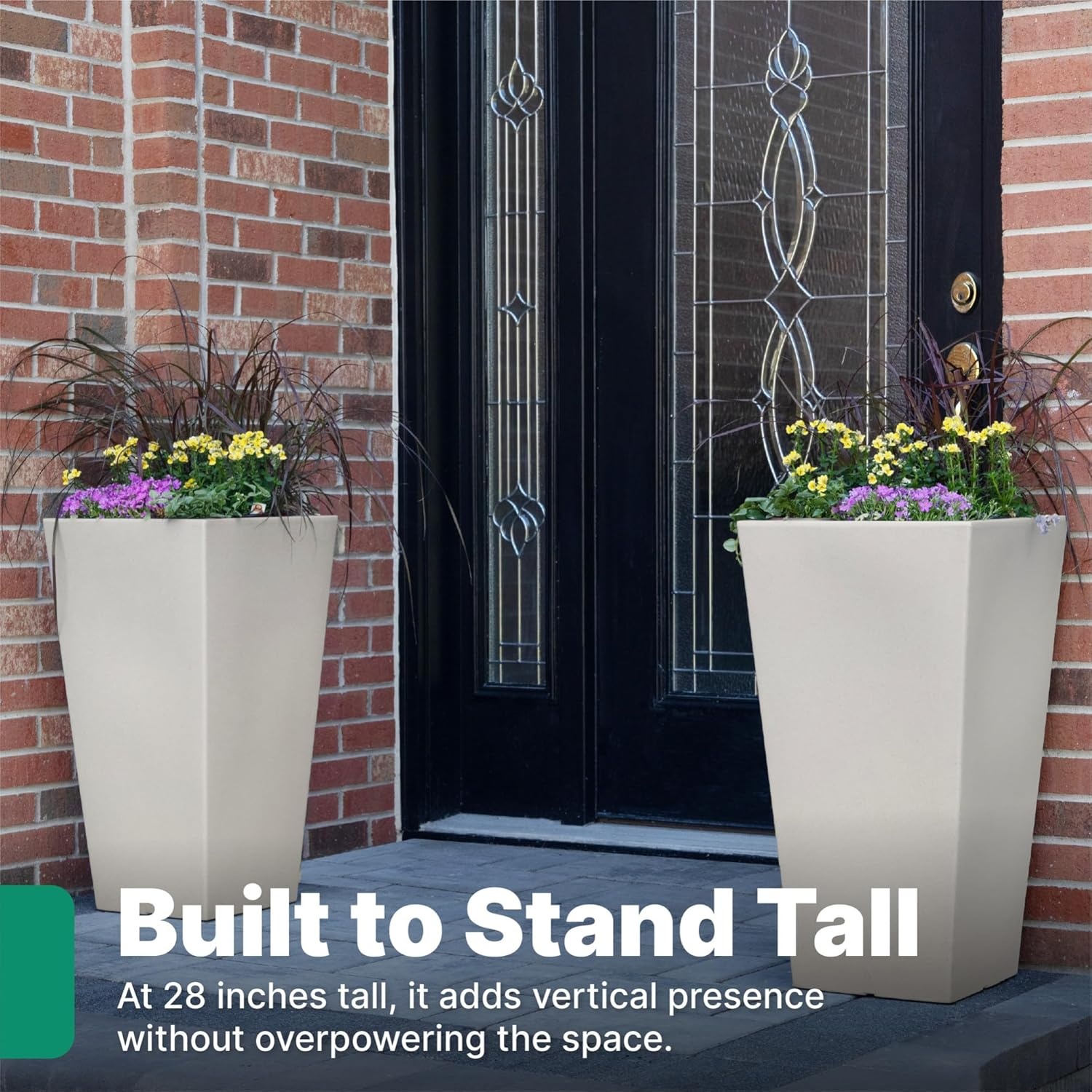 Step2 Tremont Tall Square Tapered Planter, 28 in Resin Planter, Self-Watering, Dark Cedar(Concrete)