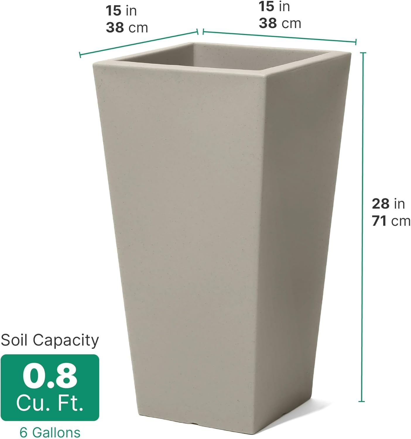 Step2 Tremont Tall Square Tapered Planter, 28 in Resin Planter, Self-Watering, Dark Cedar(Concrete)