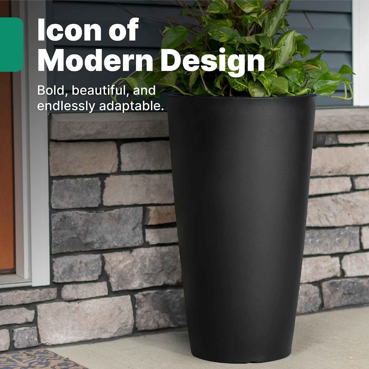 Step2 Tremont Tall Round Tapered Planter 2-Pack, 28 in Resin Planters, Self-Watering, Dark Cedar(Onyx Black)
